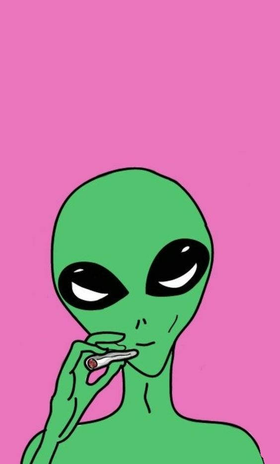 An Alien Is Holding A Cigarette In His Hand Background