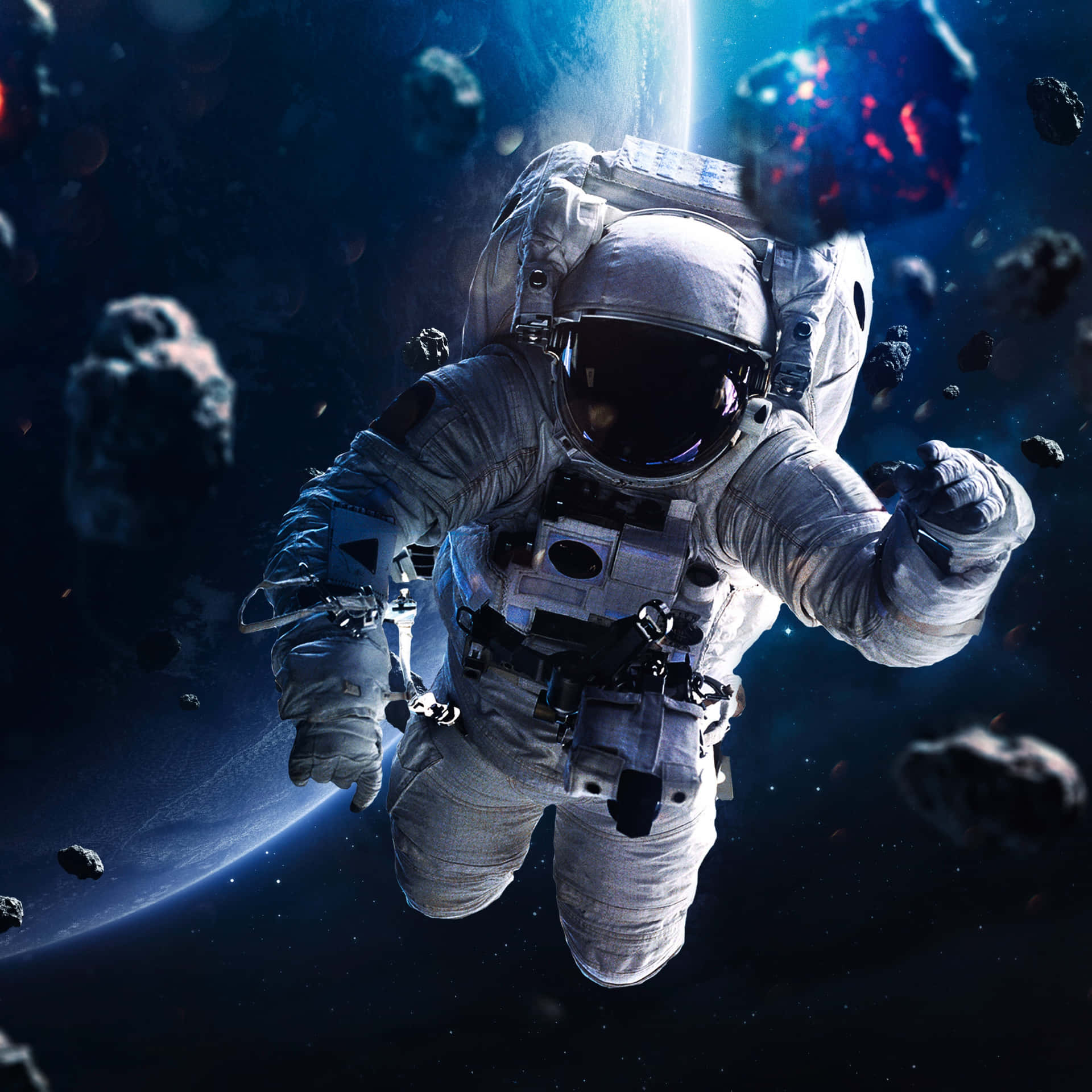 An Amazing Astronaut Floating In Outer Space Background