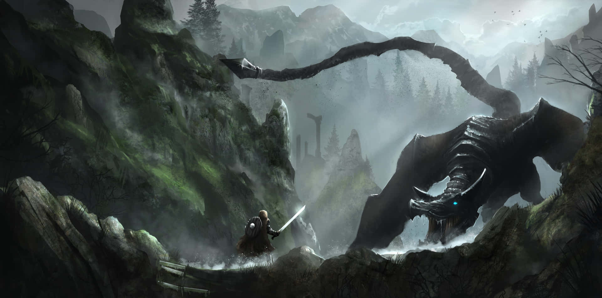 An Ancient Mythical Dragon Overlooking A Medieval Castle Background