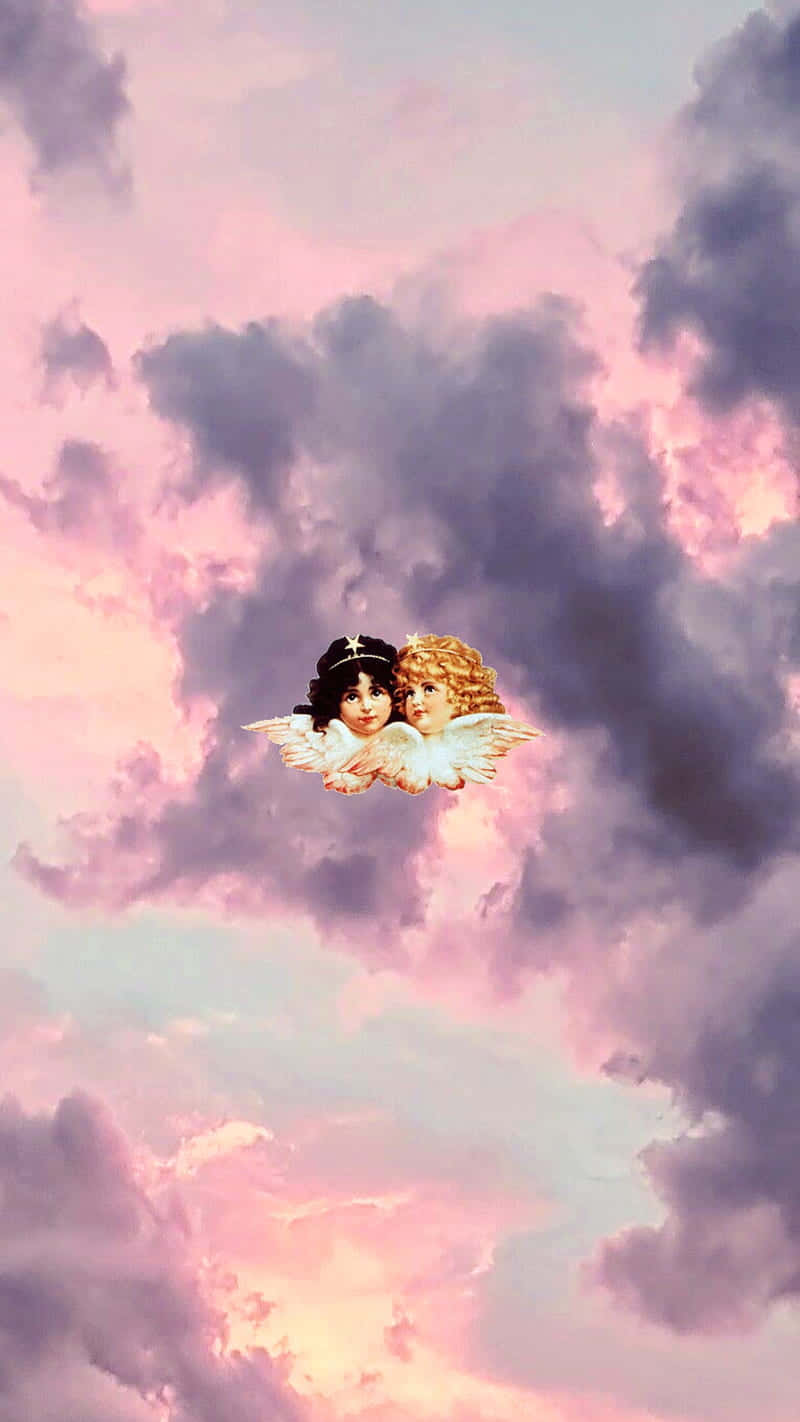 An Angel Hovering Among Peaceful Clouds In An Ethereal Landscape Background