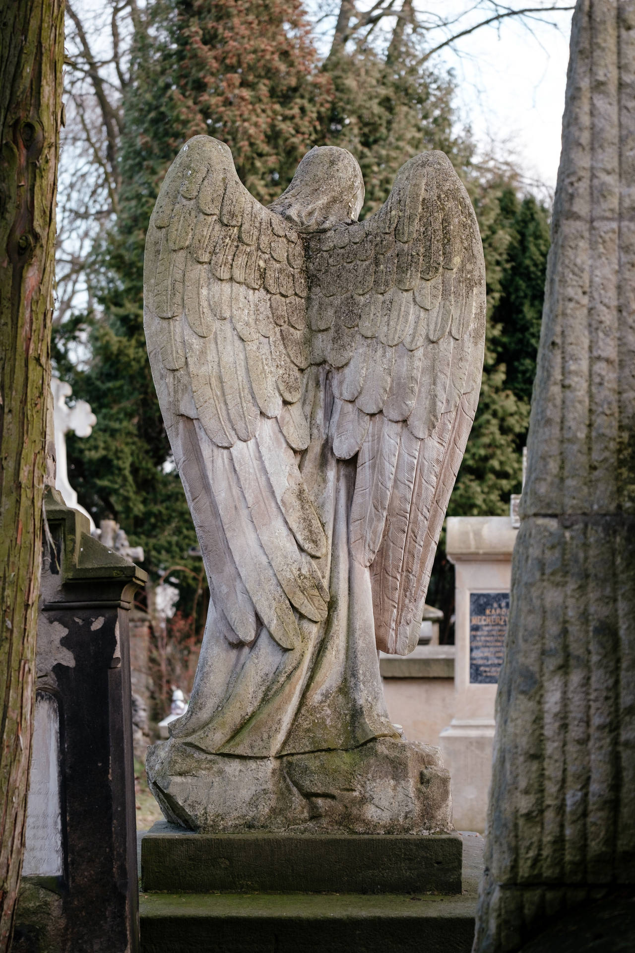 An Angel Statue In Krakow Poland Background