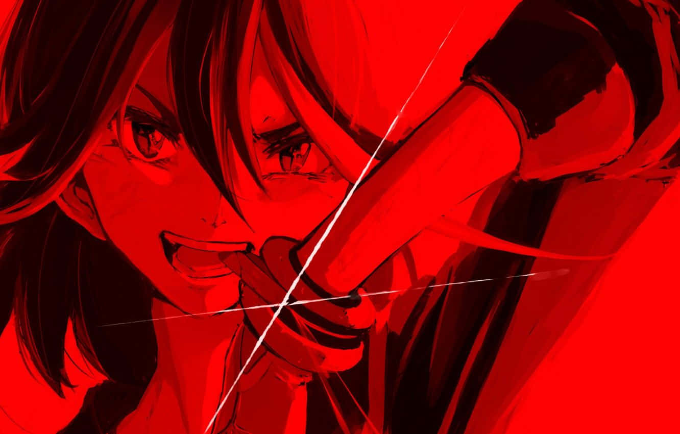An Anime Artwork With A Vibrant Red Aesthetic.