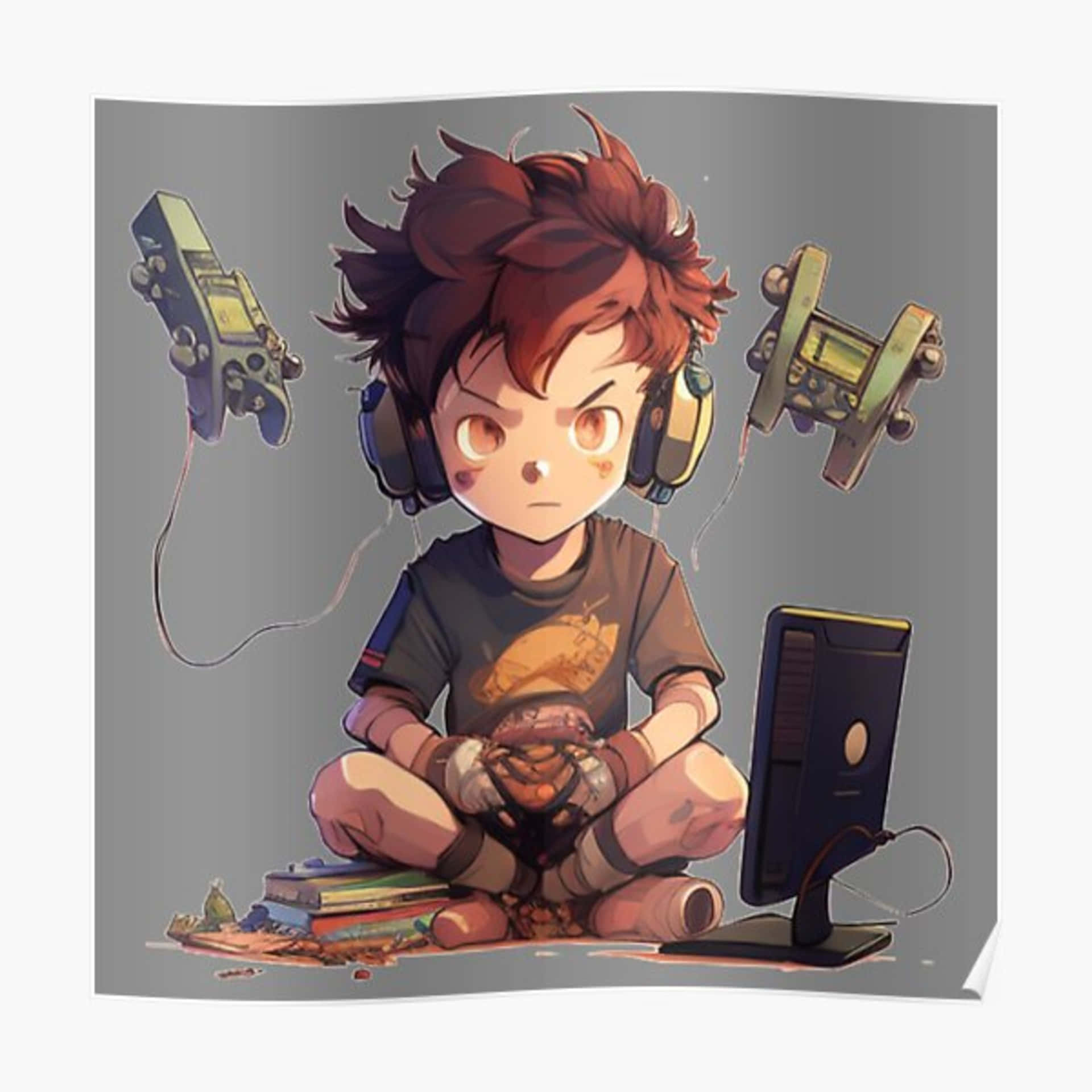 An Anime Boy In Front Of A Computer, Ready To Take On The Digital World. Background
