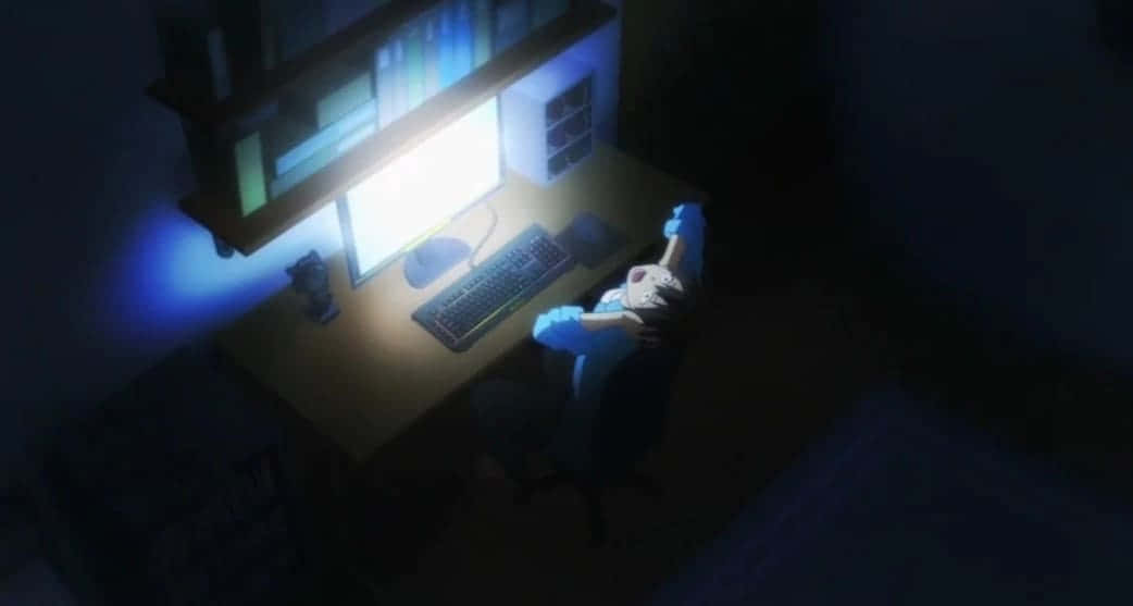 An Anime Boy Working On His Computer Background