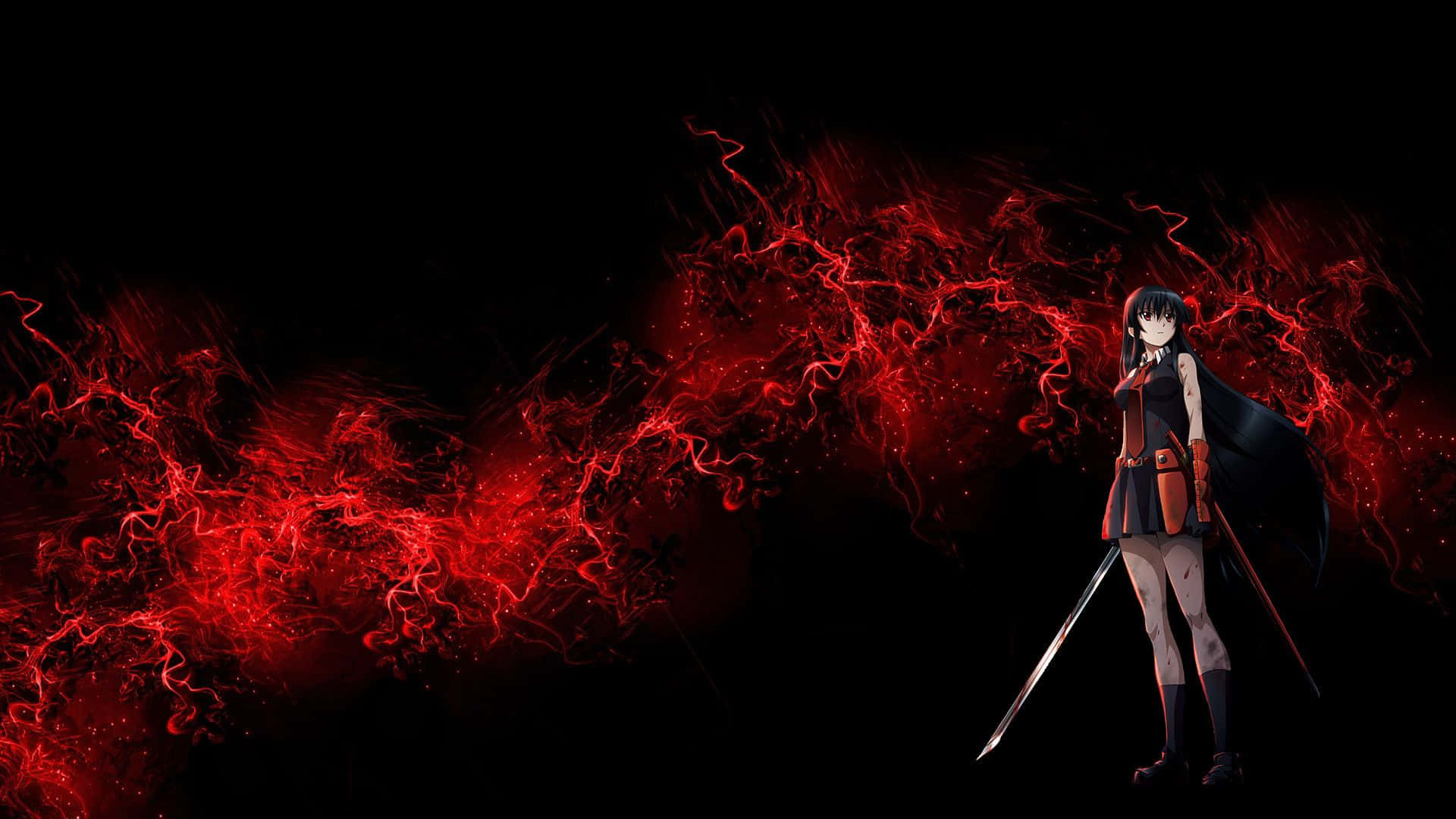 An Anime Character In A Red And Black Outfit Background