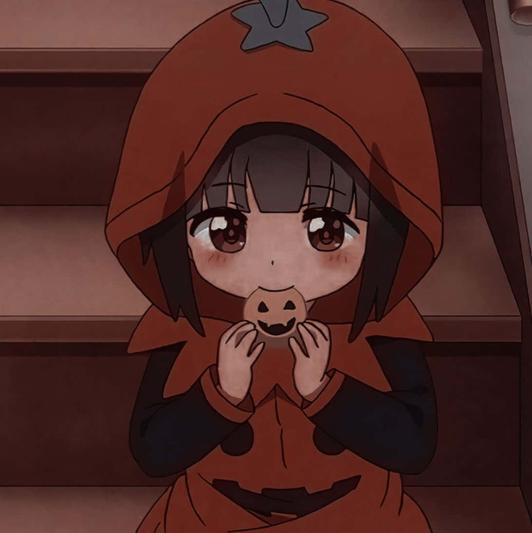 An Anime Girl Dressed In A Spooky Halloween Costume Background