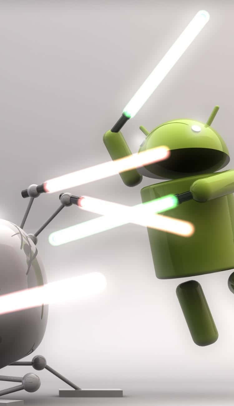 An Apple Device Enjoying A Delicious Android-flavored Treat Background