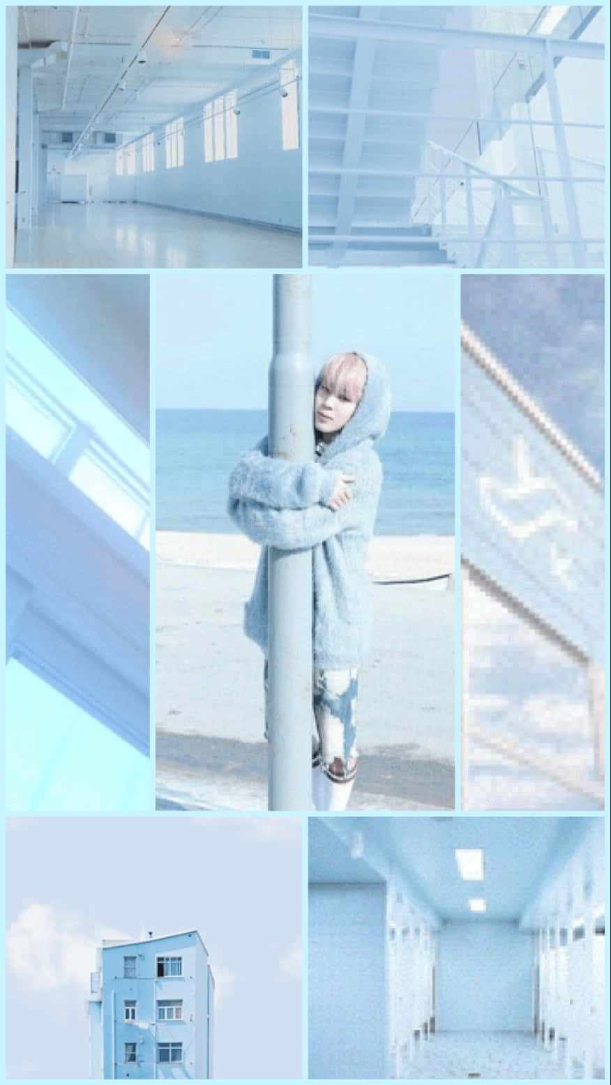 An Artistic Collage Featuring Blue Shades Background