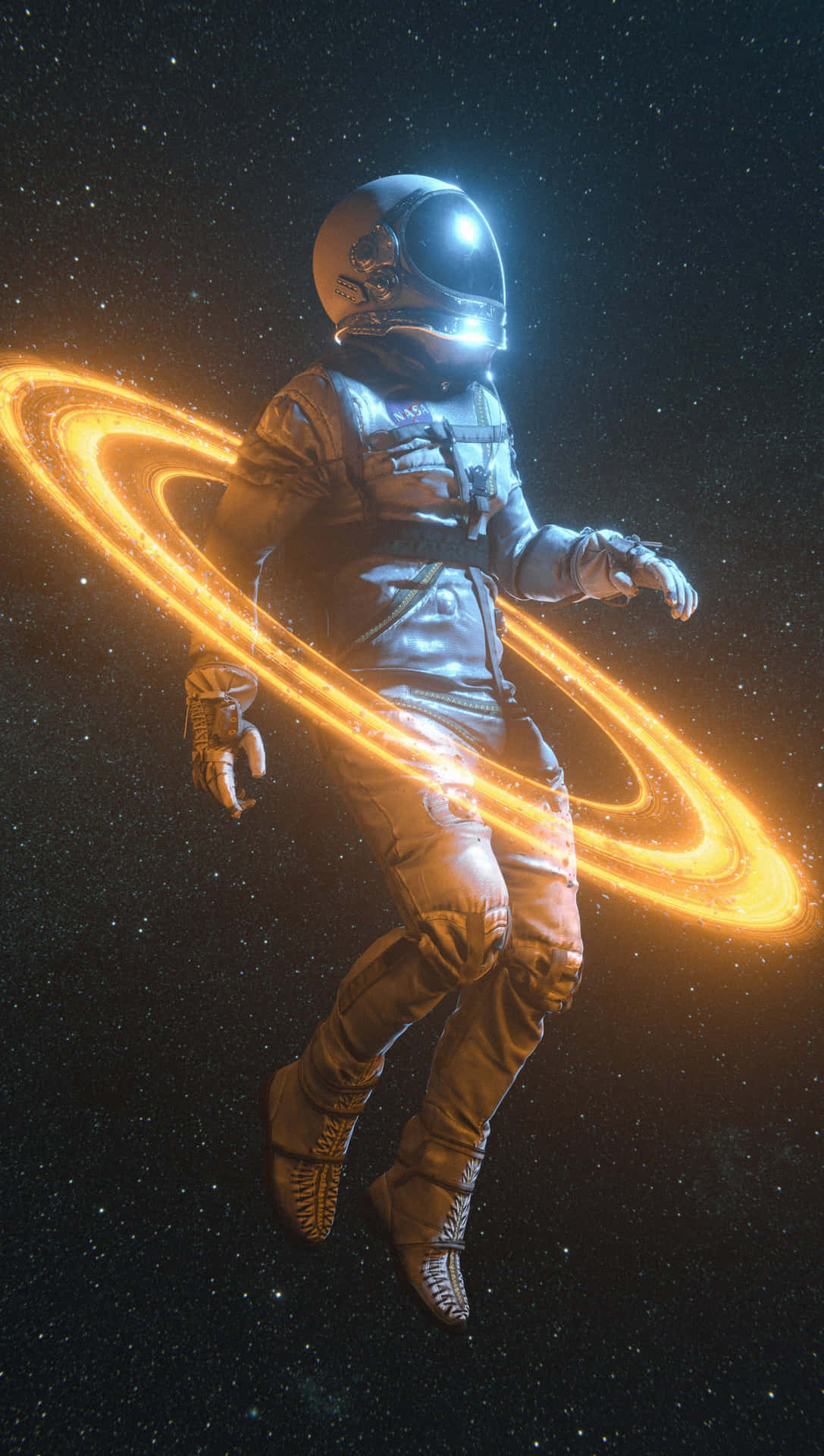 An Astronaut In Space With A Glowing Ring Around Him Background