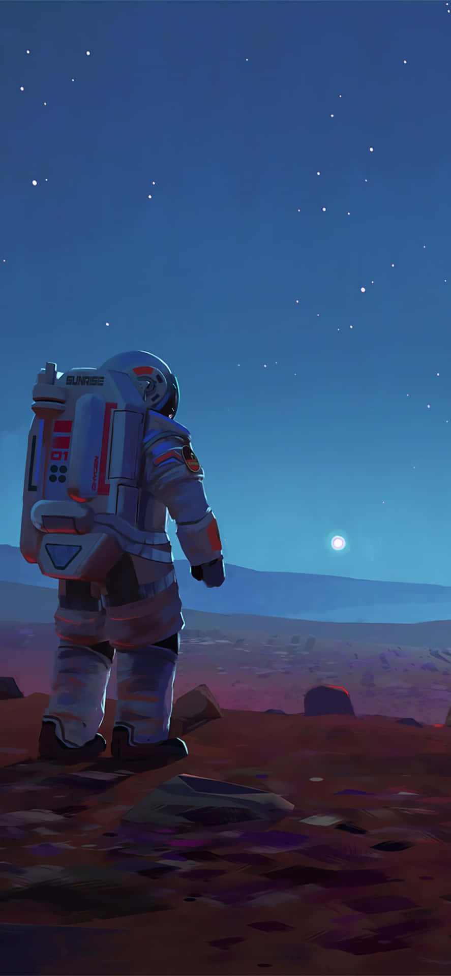 An Astronaut Is Standing On The Red Planet Background