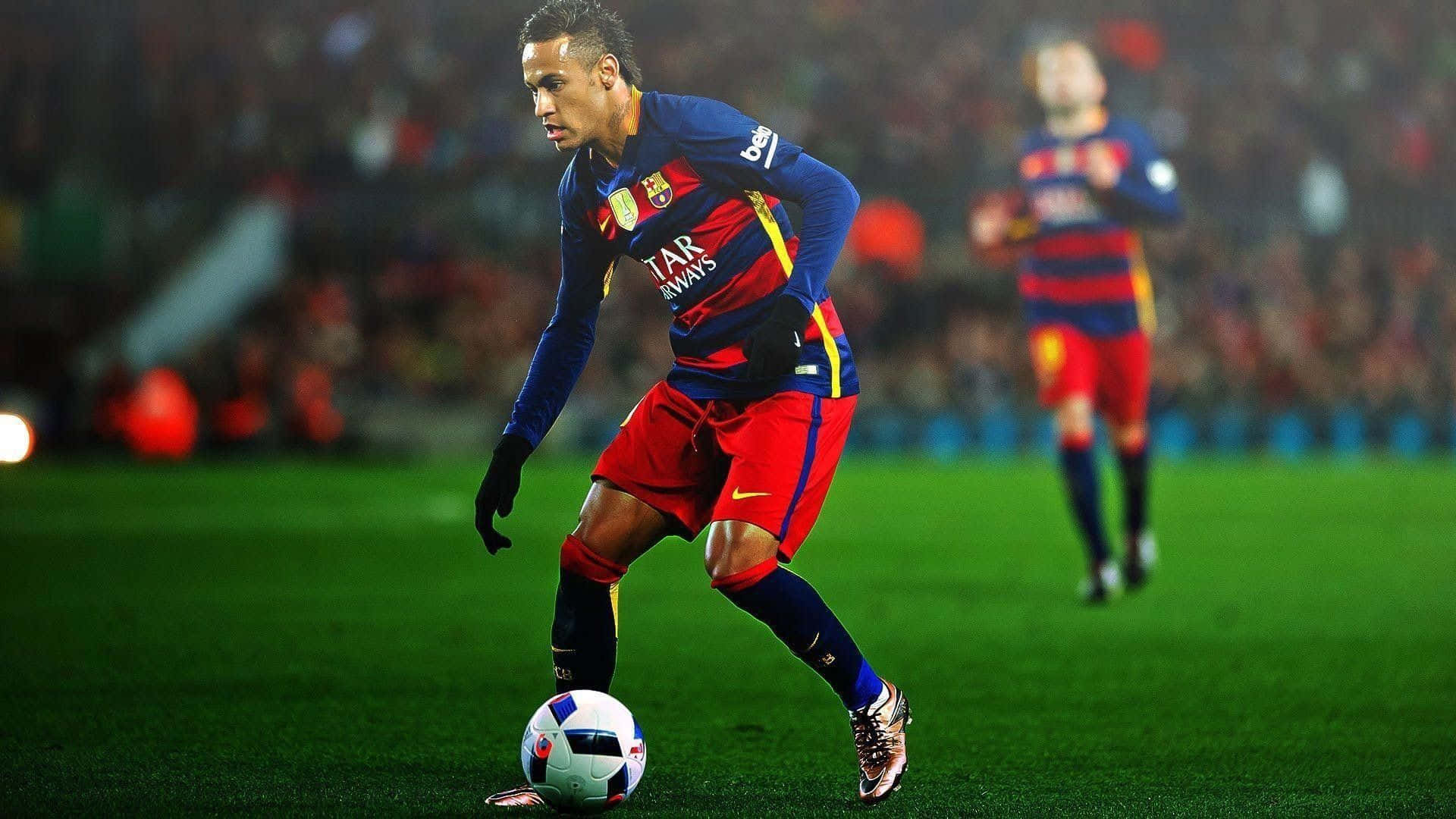 An Athlete Kicking A Soccer Ball In Slow Motion Background