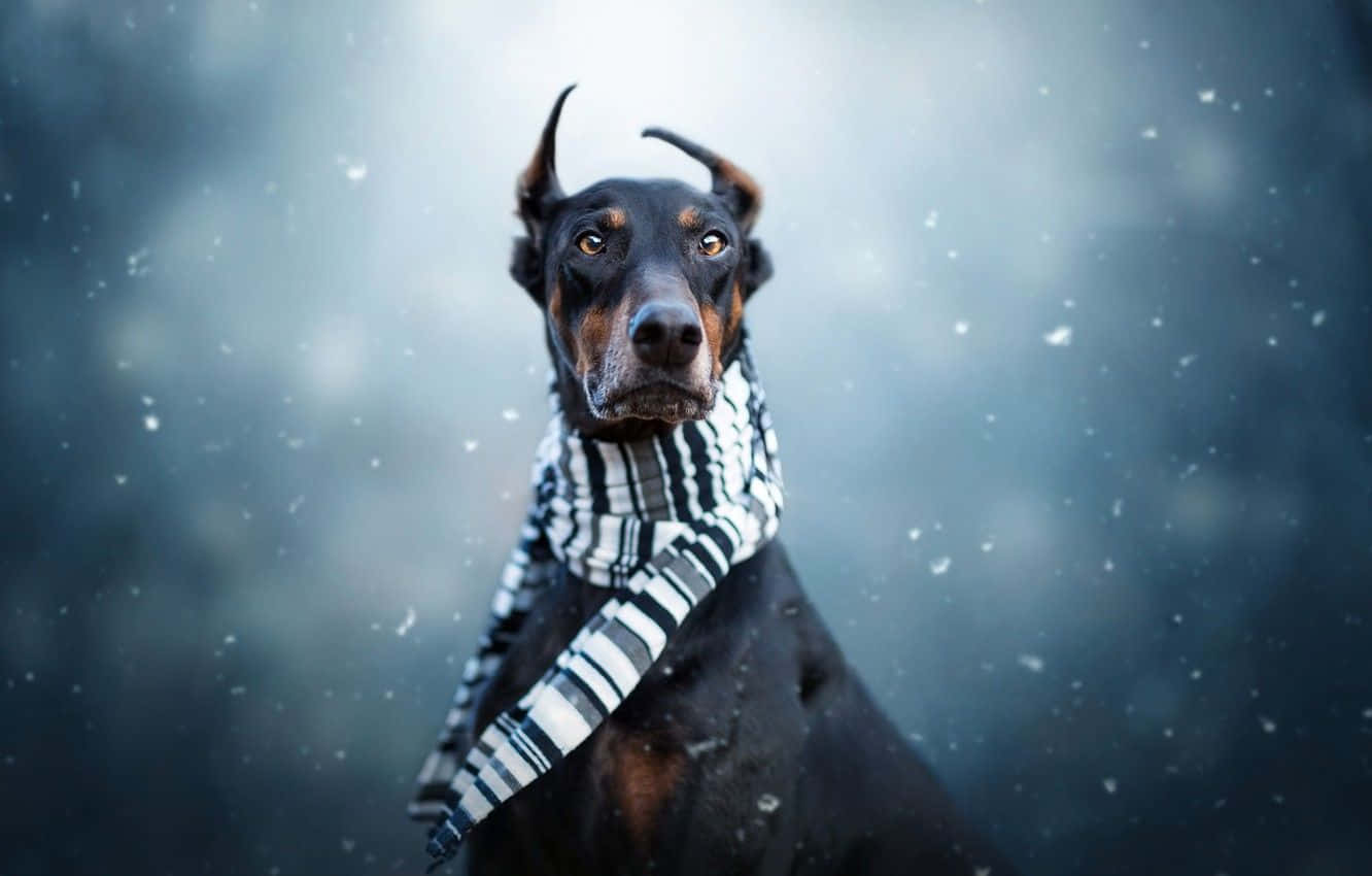 An Athletic Doberman Pup On The Run Background