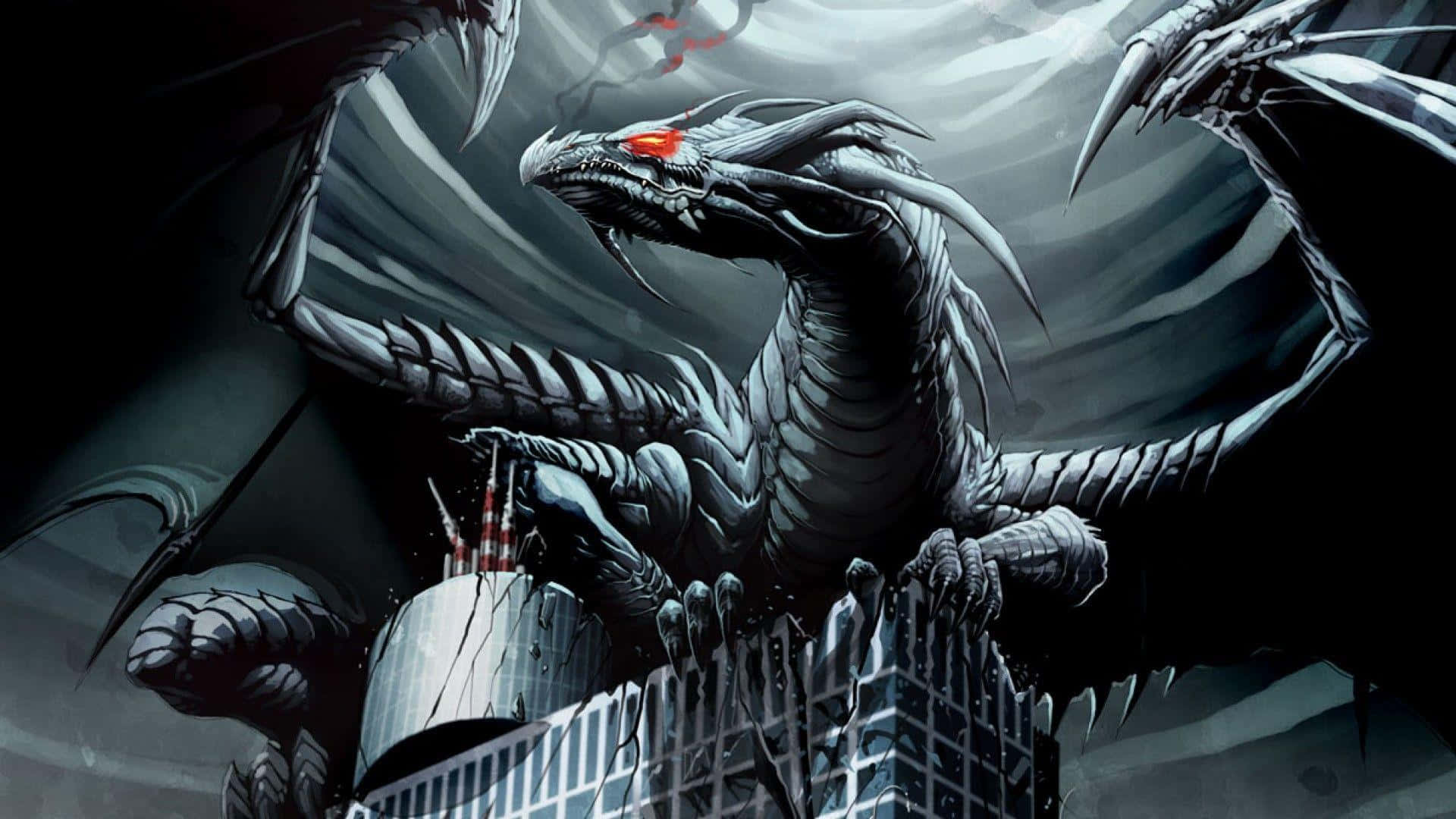 An Awestruck Girl Looks Upon A Powerful Dragon. Background