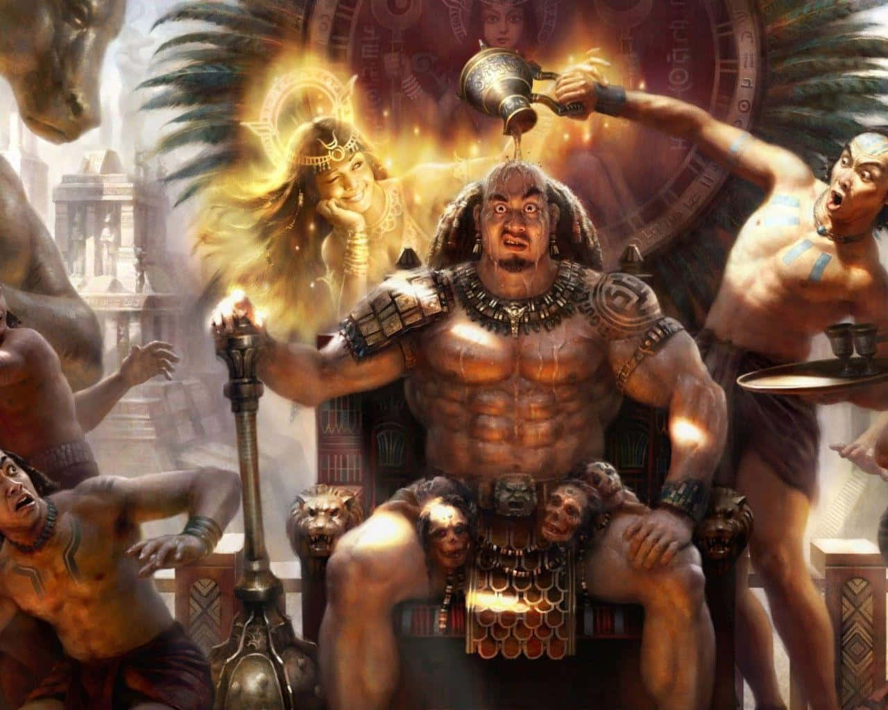 An Aztec Warrior On The Battlefield Background