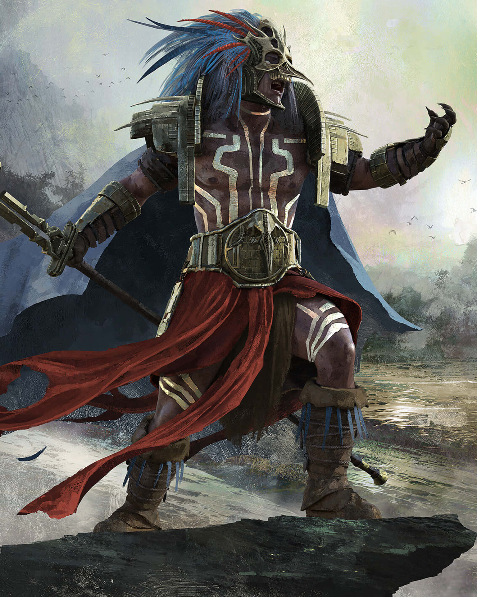 An Aztec Warrior Ready For Battle. Background