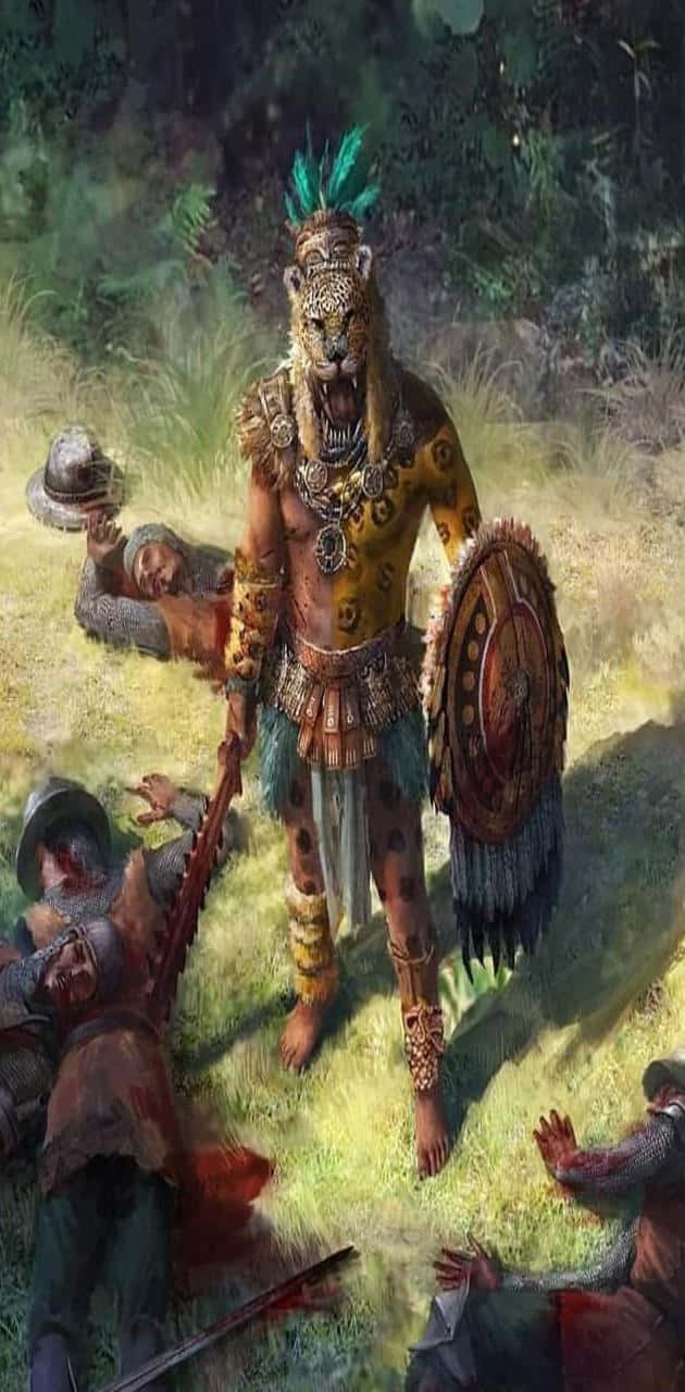 An Aztec Warrior Ready For Battle Background
