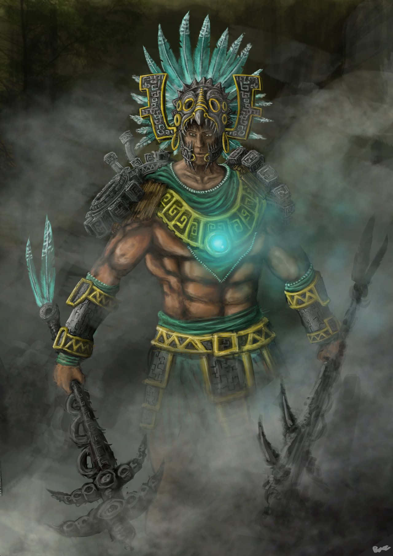 An Aztec Warrior Taunting His Enemy Background