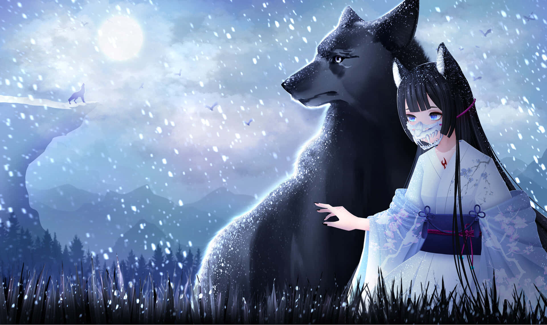 An Elegant White Wolf Background