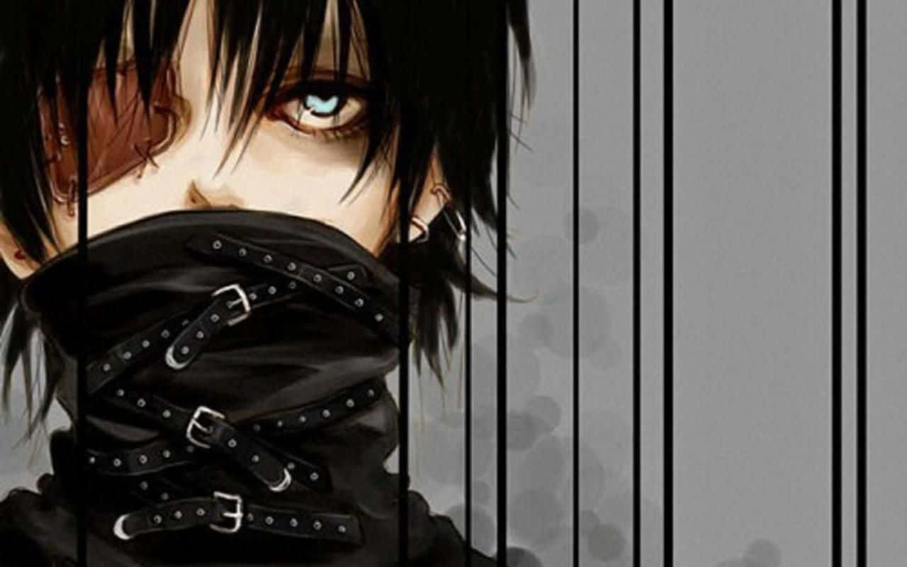 An Emo Anime Boy Sitting On A Stairwell Background