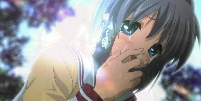 An Emotional Scene From The Anime Clannad Showing The Main Characters Nagisa And Tomoya Background