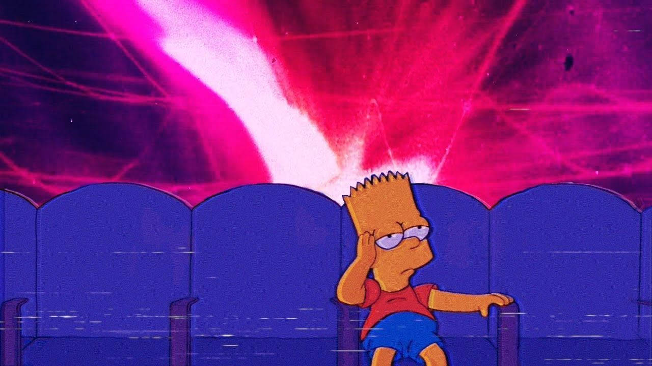 An Emotive Snapshot Of A Melancholy Bart Simpson In A Theatre Setting. Background