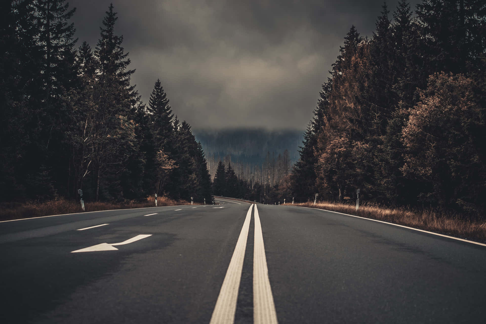 An Empty Road With Trees And Clouds