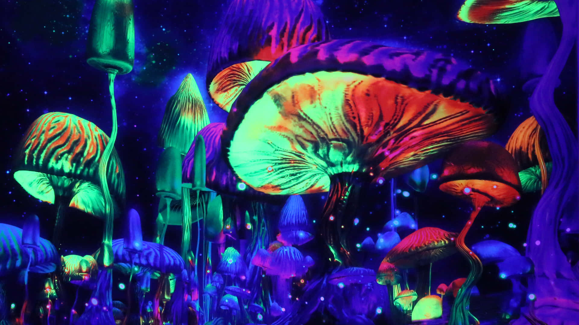 An Enchanting Trippy Mushroom In A Surreal Colorful Landscape Background