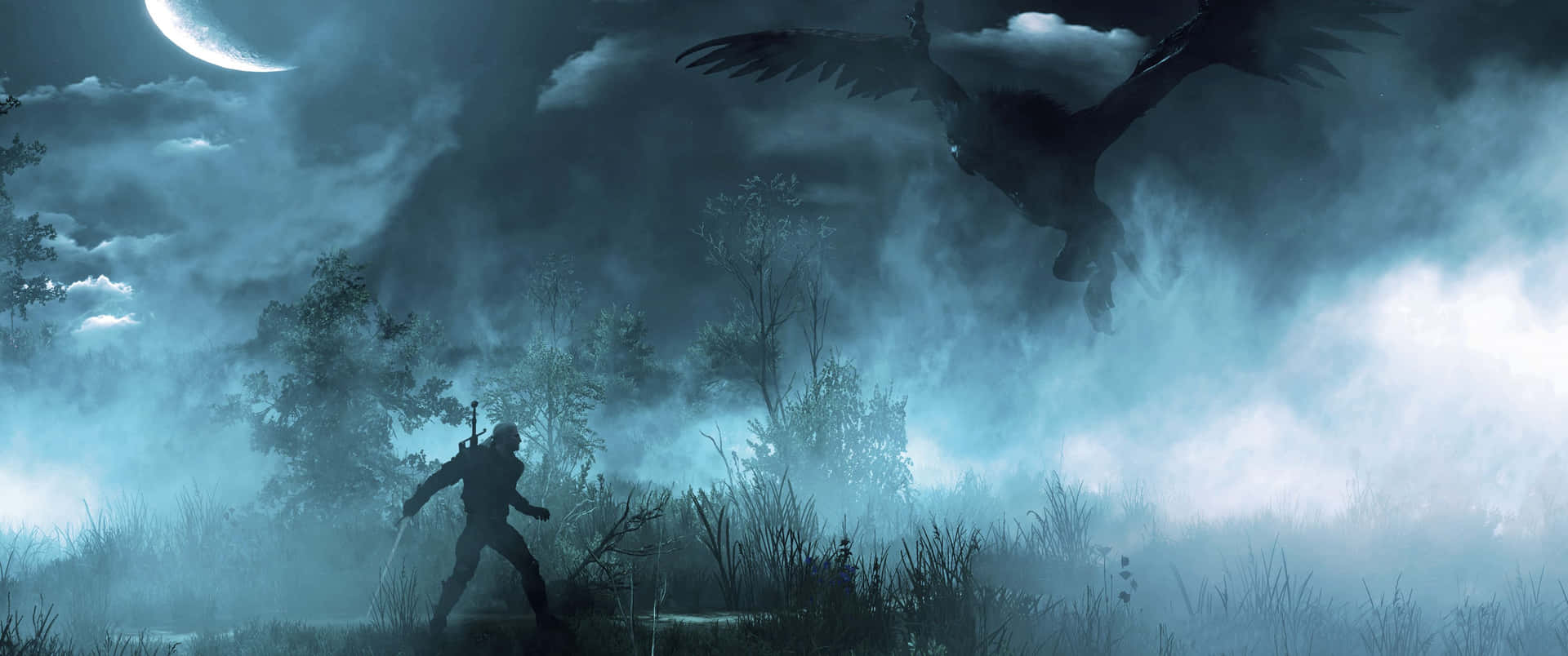 An Epic Battle Between Geralt Of Rivia And An Unseen Foe Background