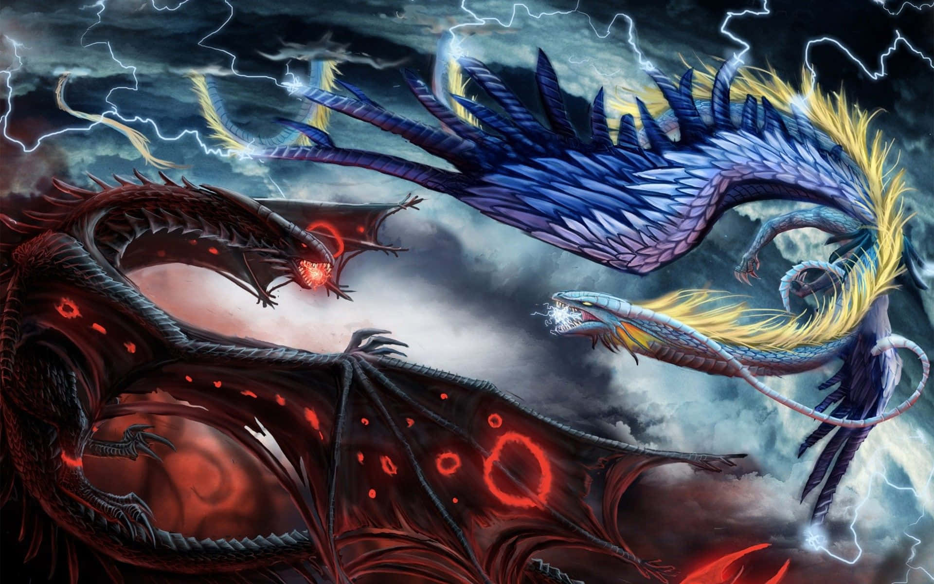 An Epic Dragon Flying Above A Dark Landscape Background