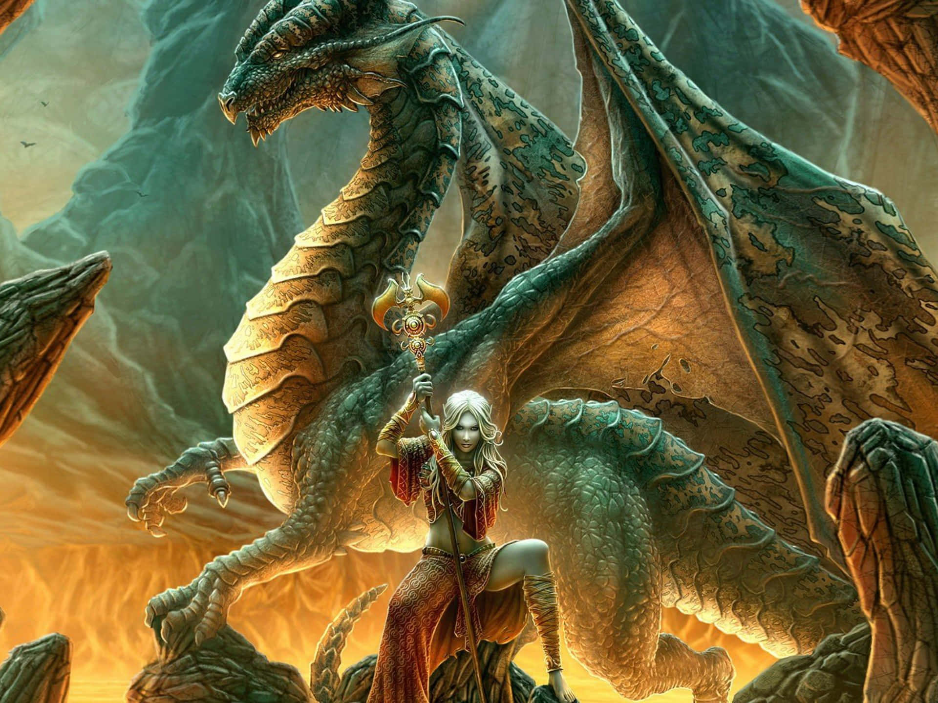 An Epic, Fiery Dragon Illustration. Background