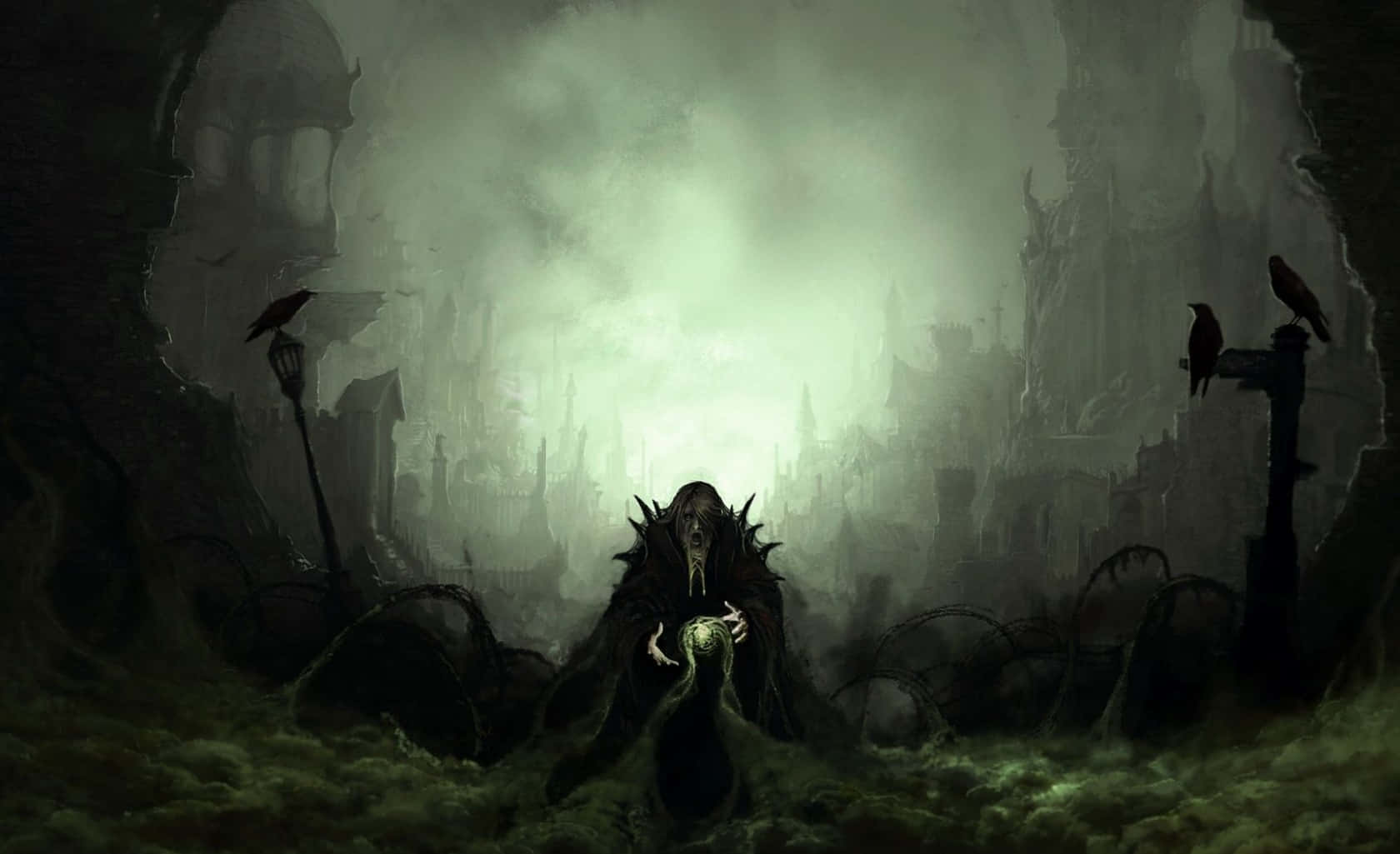 An Epic Journey Through A Mysterious Dark Fantasy Landscape Background