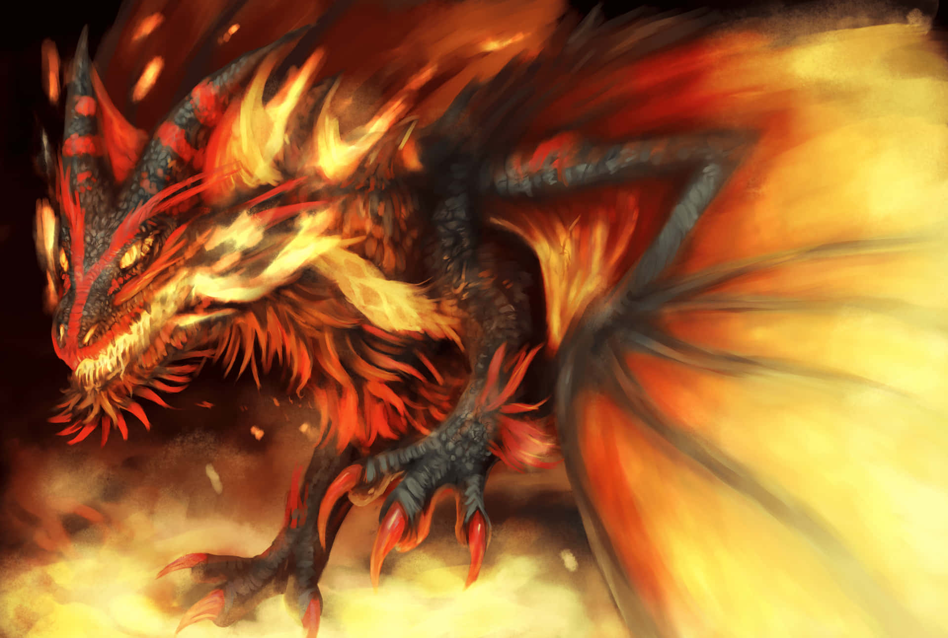 An Epic Mythical Dragon Breathing Fire Background
