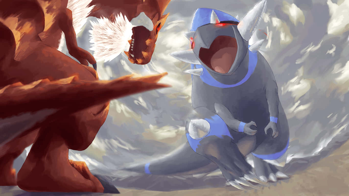 An Epic Pokemon Battle - Cranidos And Rampardos Versus Tyrantrum Background