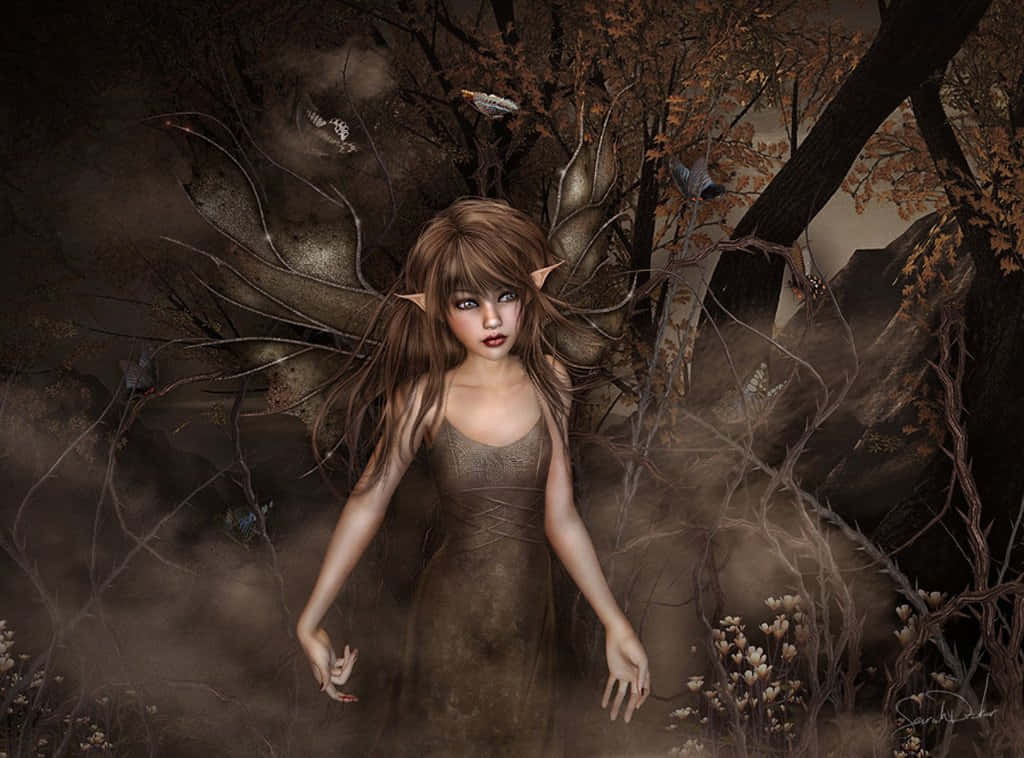 An Evil Fairy Threatens In A Dark, Mysterious Forest. Background