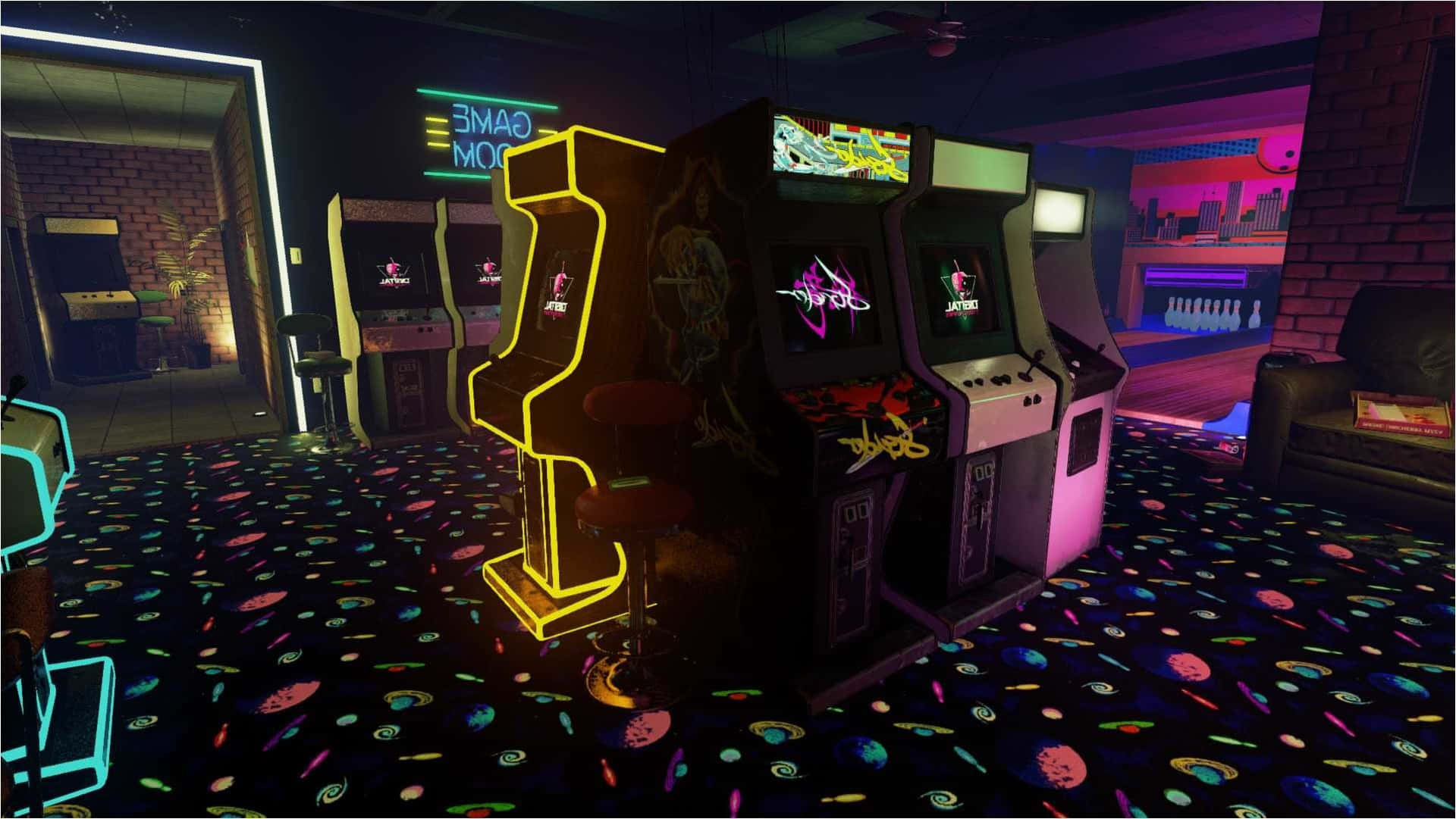 An Exciting Vision Of Nostalgia, This 80s Retro Arcade Makes For The Perfect Throwback Experience. Background