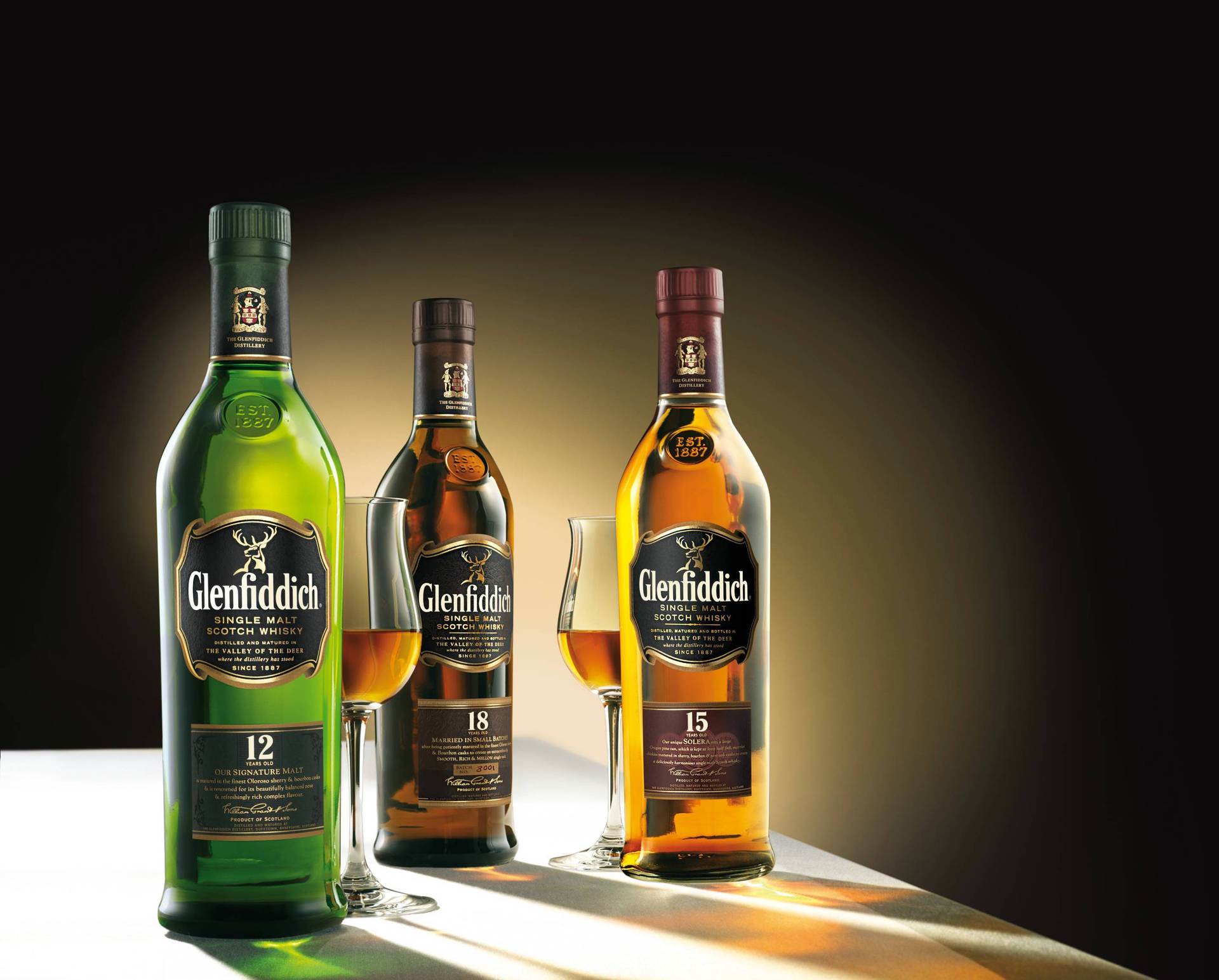 An Exquisite Selection Of Glenfiddich Flagship Whiskies. Background