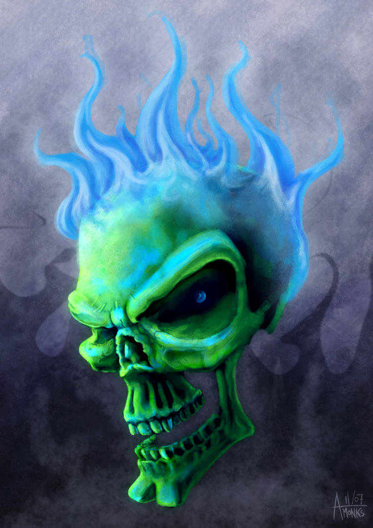 An Eye-catching Green Fire Skull Background