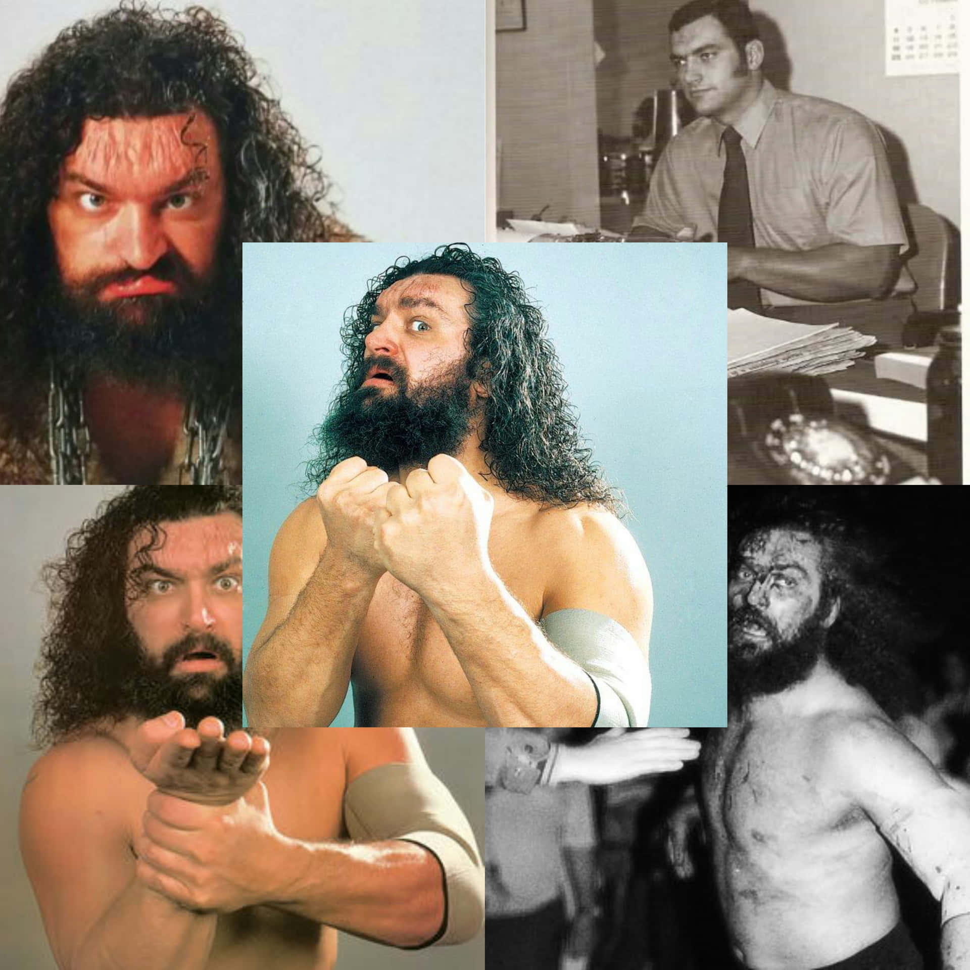 An Iconic Collage Of Wwe Wrestler, Bruiser Brody Background
