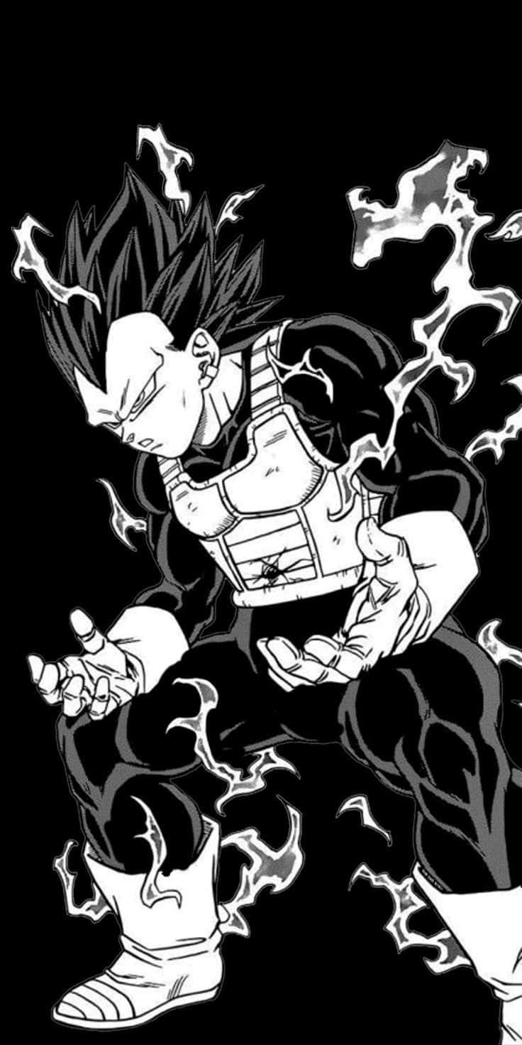 An Iconic Image Of The Popular Anime Character Vegeta In Black And White.