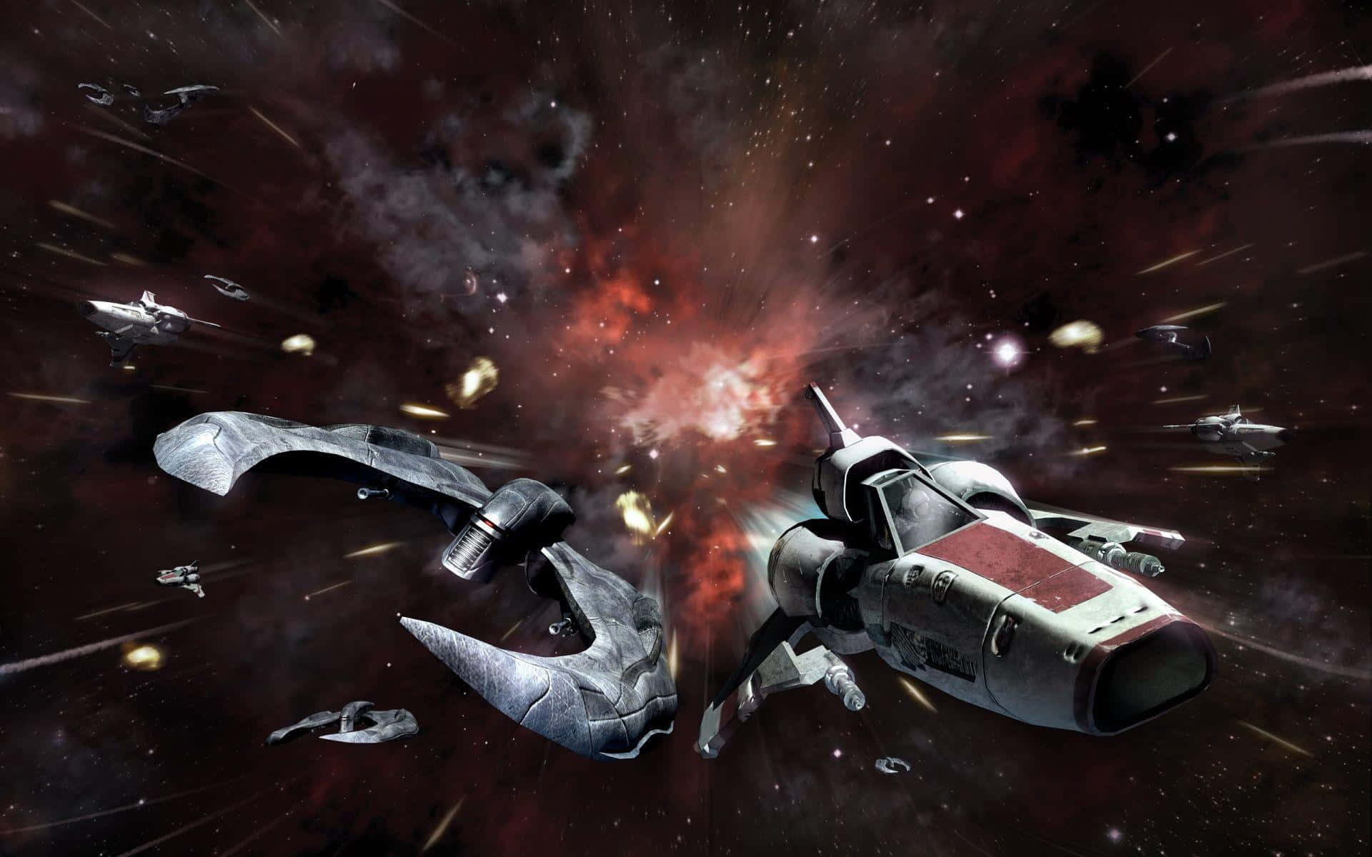 An Iconic Space Battle From The Epic Sci-fi Series Battlestar Galactica Background