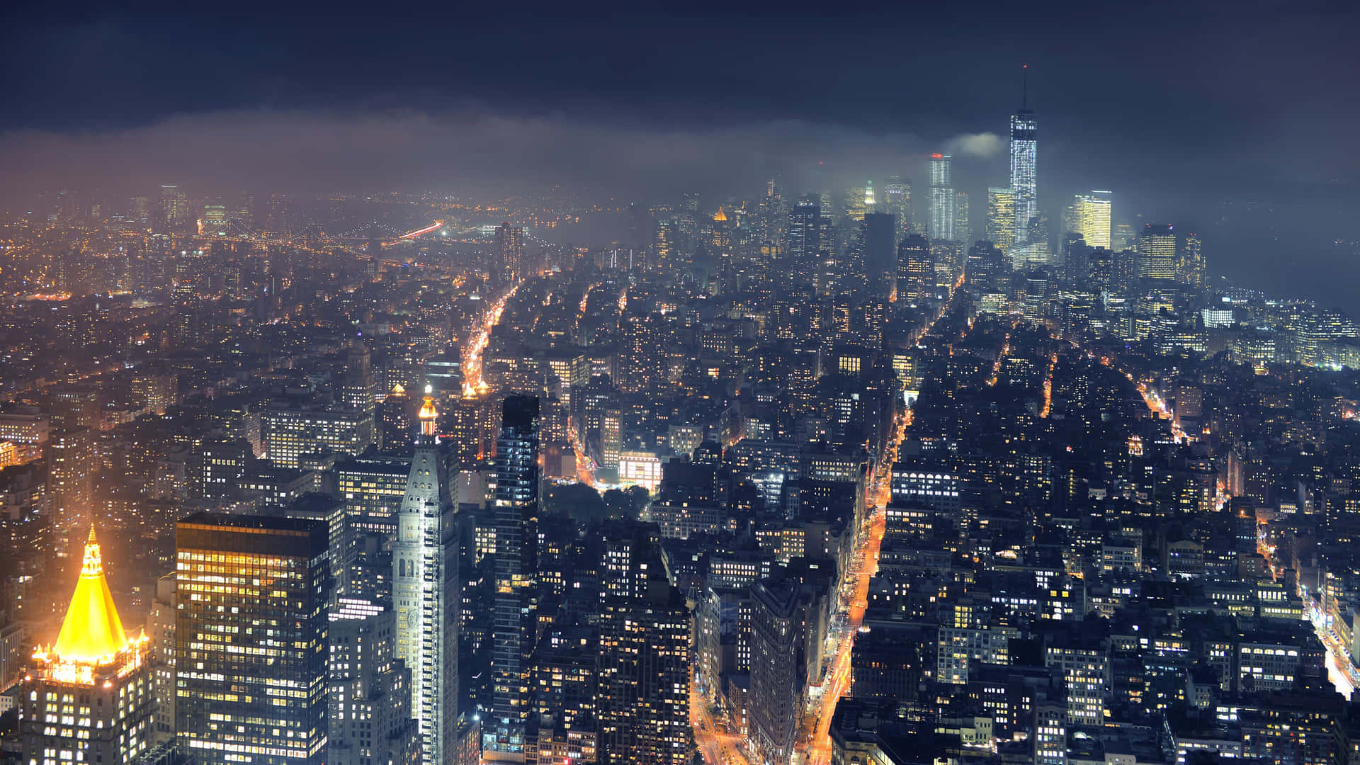 An Illuminated Night In New York City Background