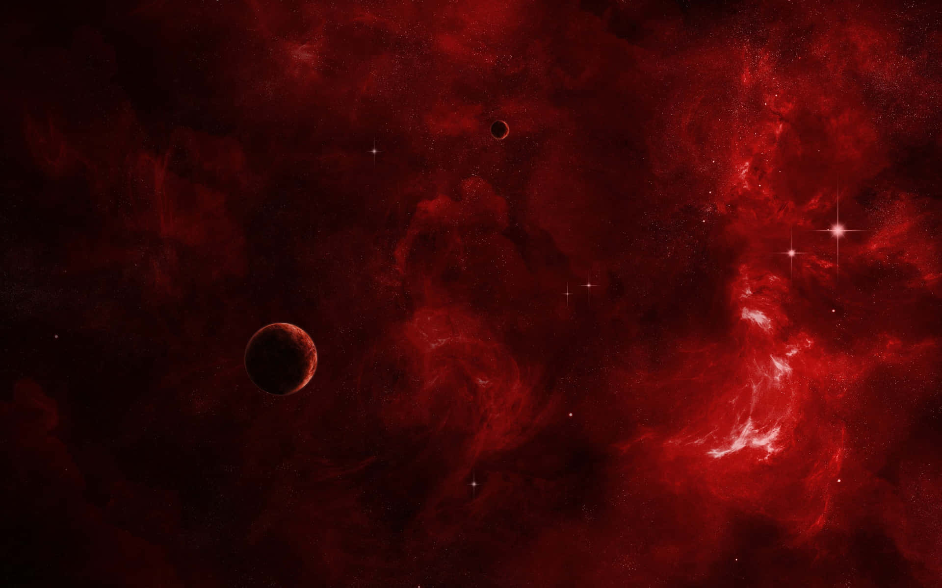 An Illuminated Silhouette Of A Red-hued Gas Giant Against A Bright Field Of Stars Background