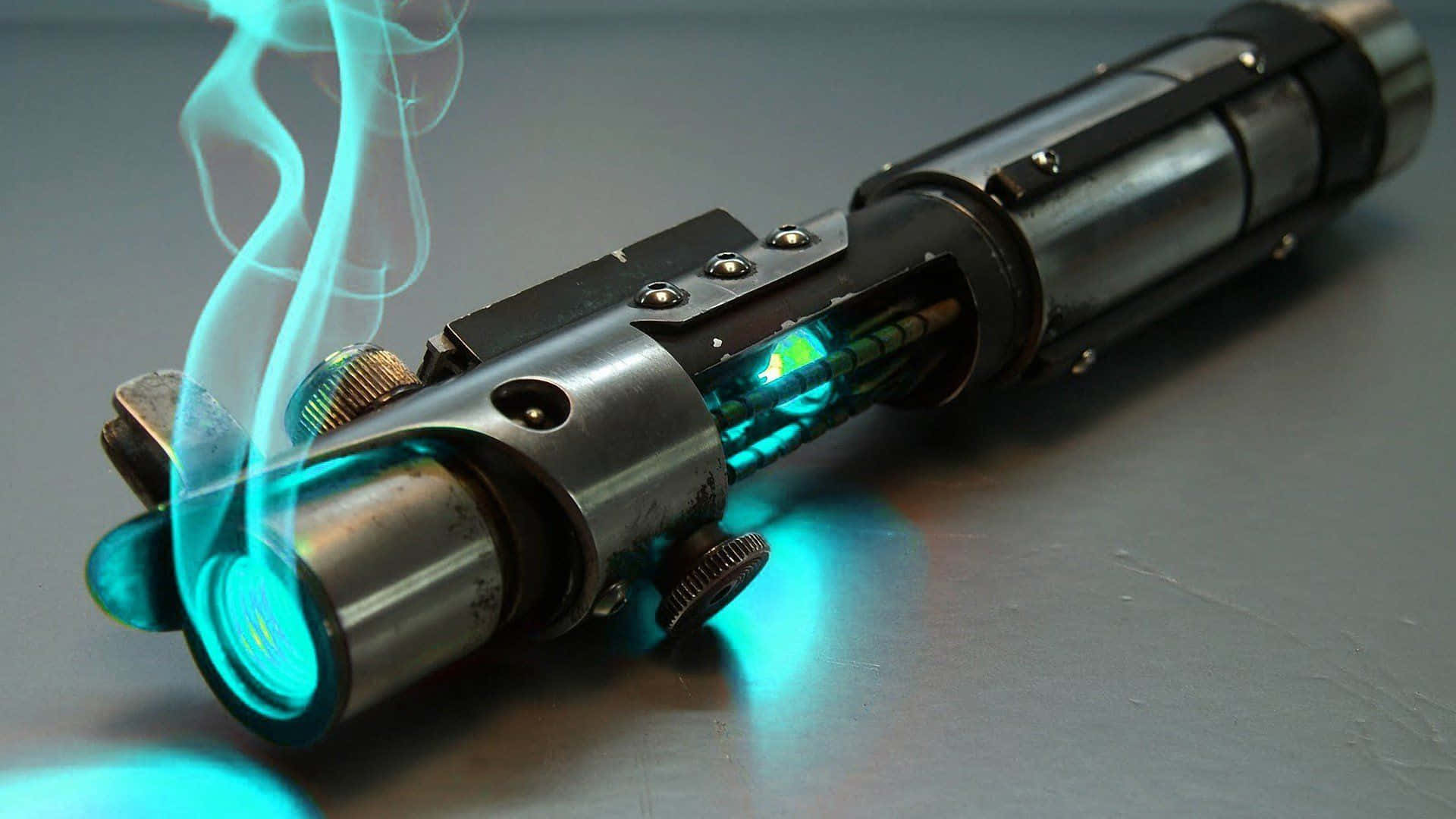 An Illuminated Star Wars Lightsaber Hanging Against A Backdrop Of Stars Background