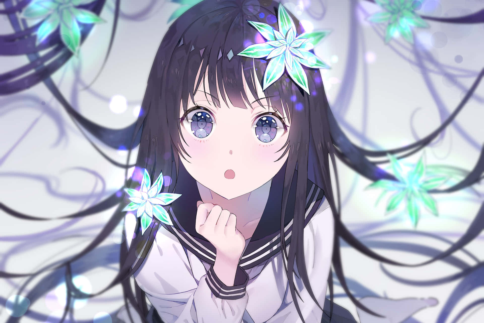 An Illustration Of An Anime Girl With Black Hair Background