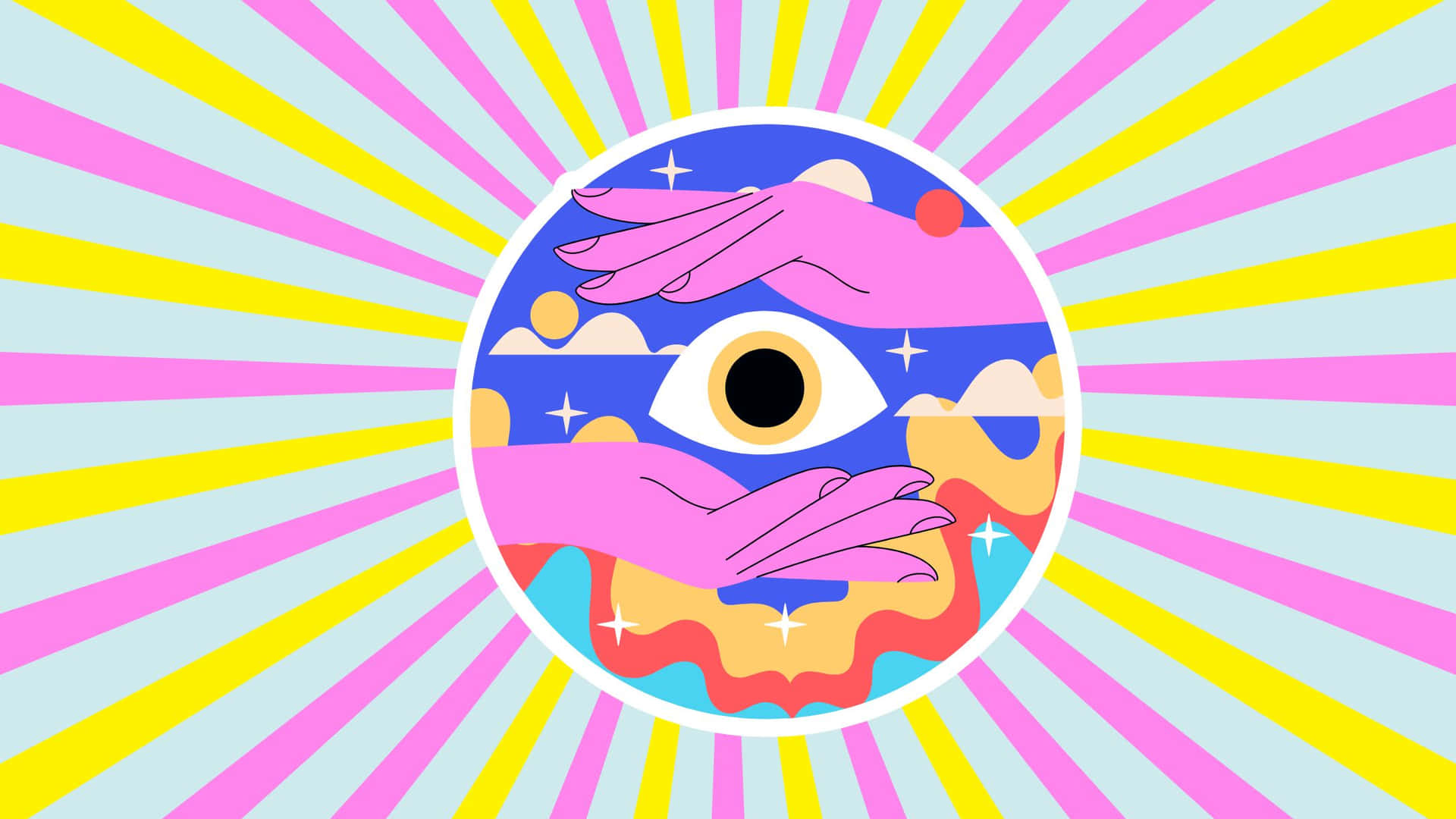 An Illustration Of An Eye With Hands In The Background