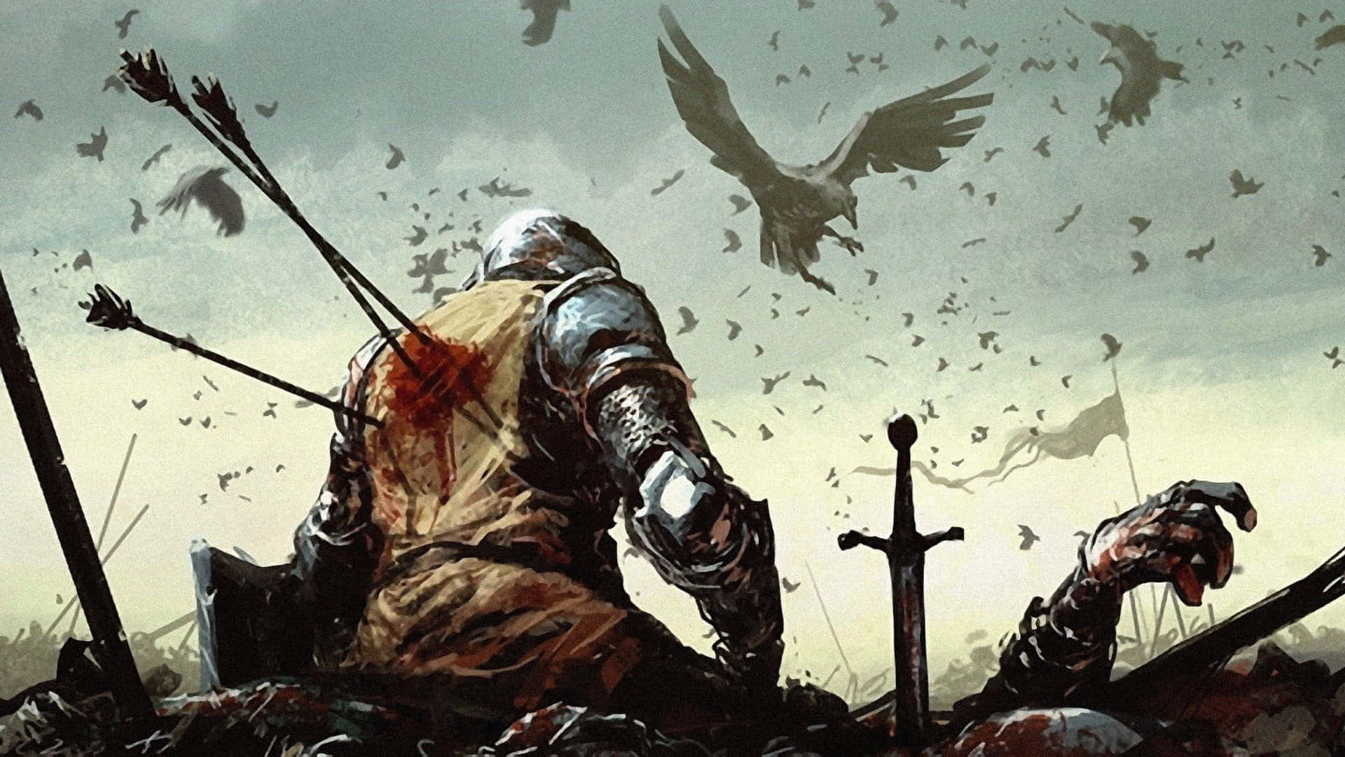 An Illustrious Crusader Holds His Sword High. Background