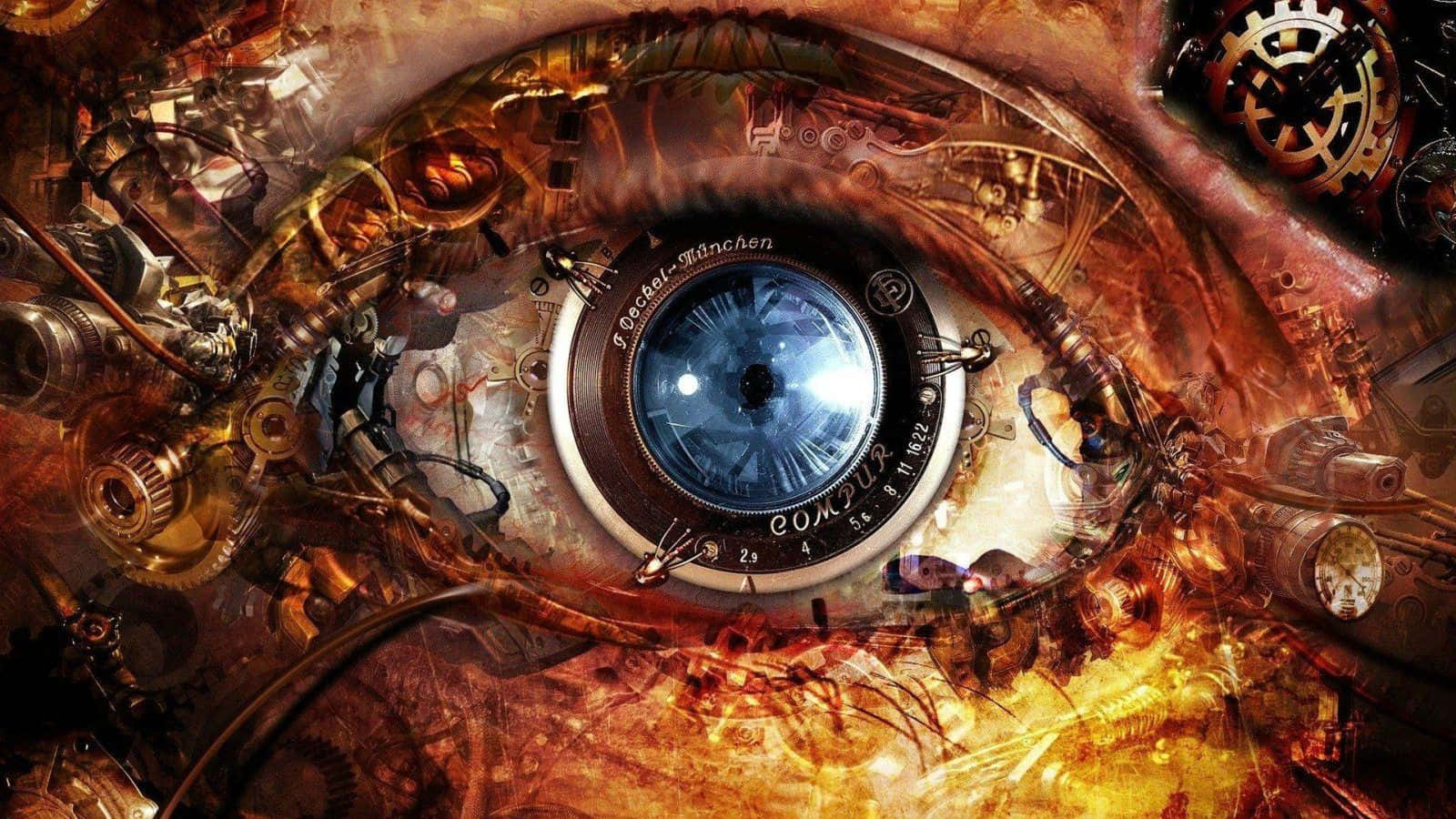An Image Of An Eye With A Clock In It Background