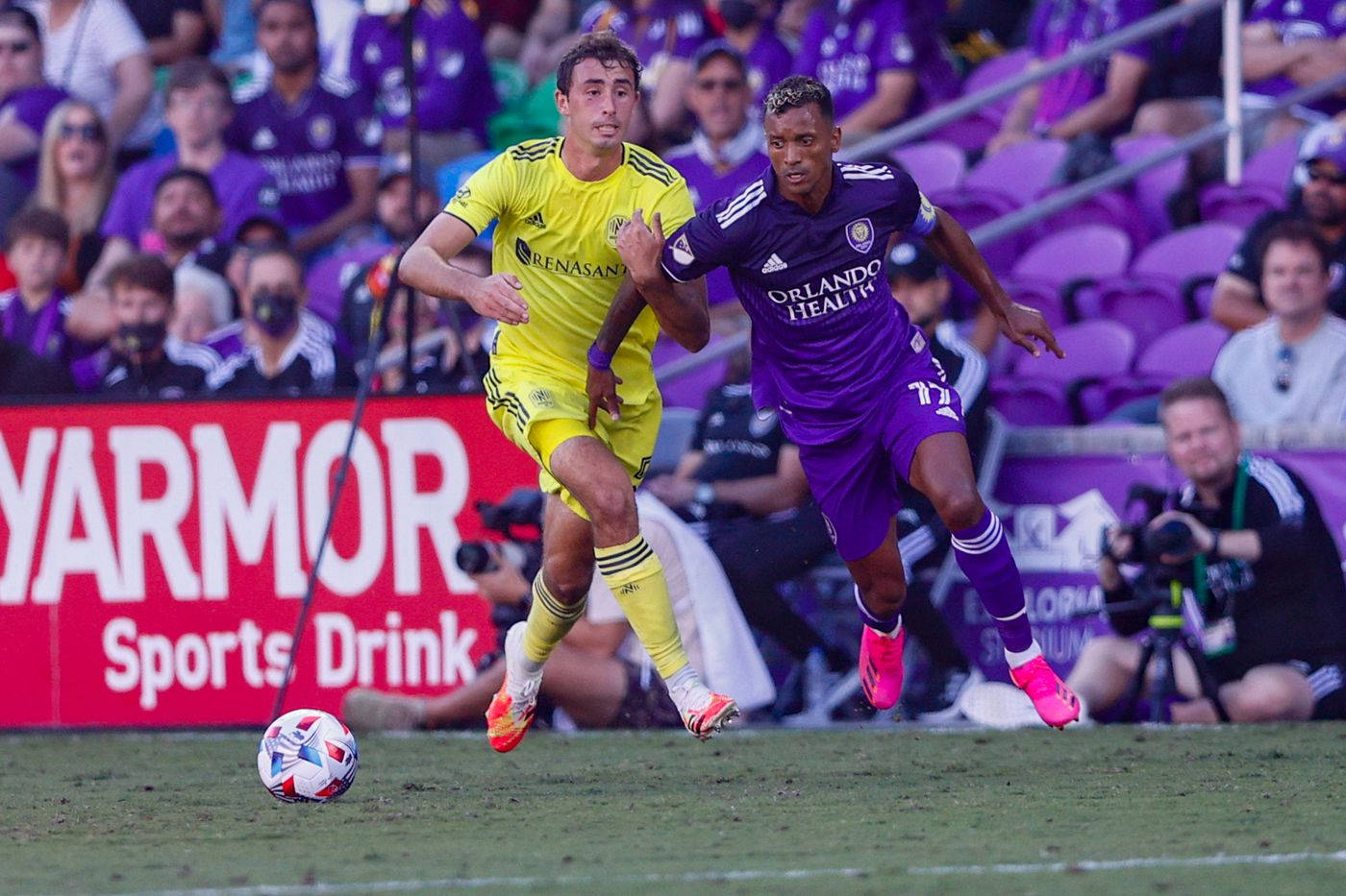 An Intense Match Between Orlando City And Nashville In Major League Soccer