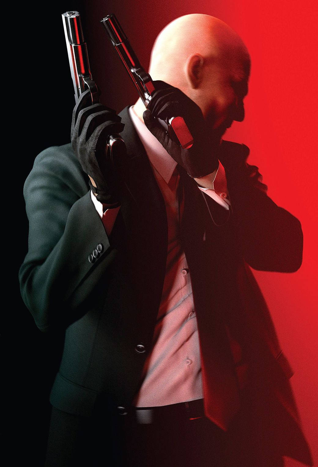 An Intense Portrait Of The Hitman In A Red Background Background