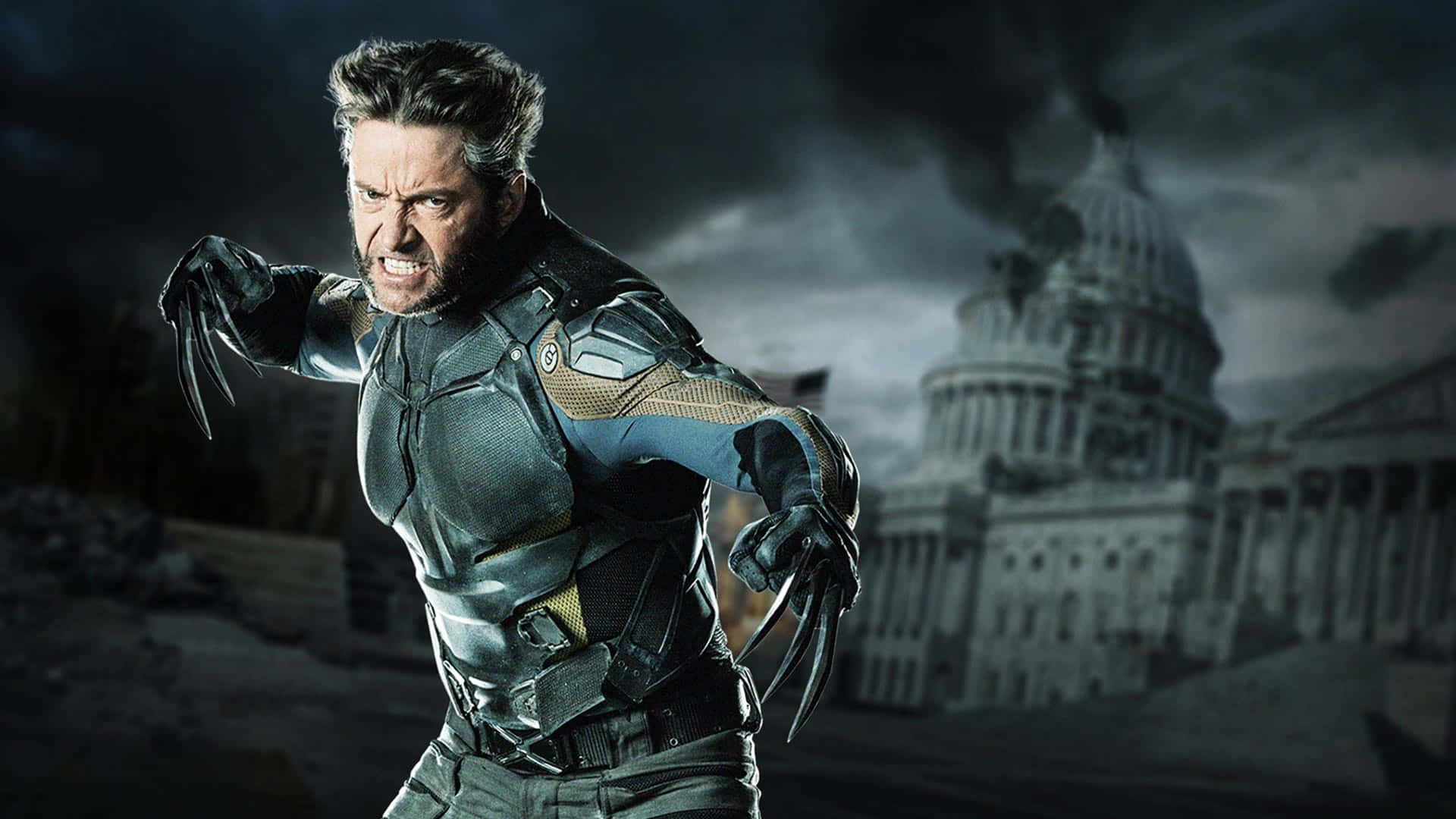 An Intense Portrait Of Wolverine Background